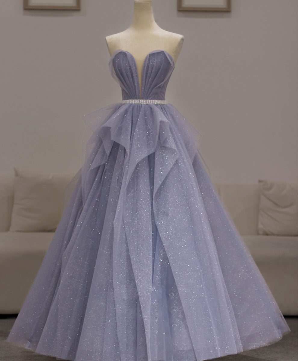 Elegant Purple Sweetheart Neck Tulle Sequin Long Prom Dress | Ball Gown for Graduation & Formal Events | Perfect for Homecoming, Quinceañera & Special Occasions