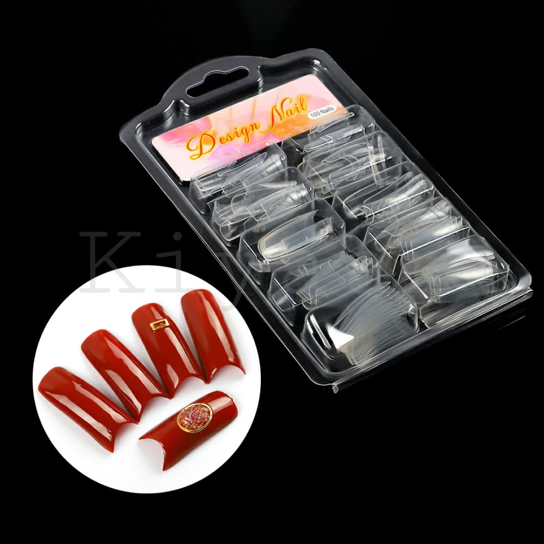 PRO ROOP Clear False Nails Tips - 10 Sizes 100pcs Poly Gel Acrylic Nail Extension Forms, UV DIY Manicure Kit with Dual Forms System - Perfect for French Tip, Full Cover Artificial Nails & Salon Quality At-Home Nail Art