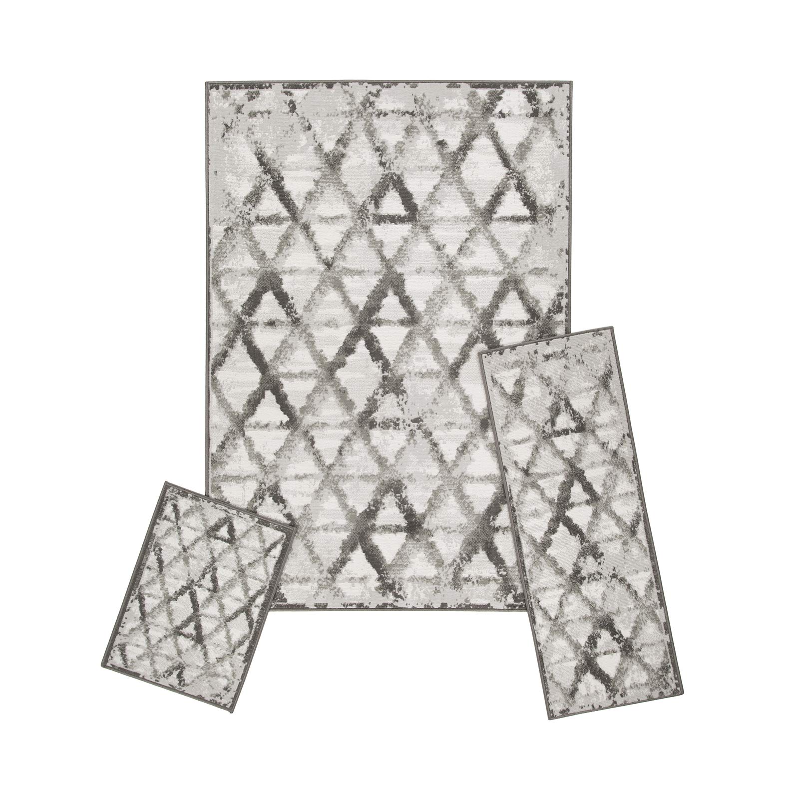 Modern Contemporary 3-Piece Rug Set - 5x7 Area Rug, 2x5 Runner Rug, 2x3 Accent Mat - Soft & Durable Stain-Resistant Gray Rugs for Living Room, Bedroom, Entryway - Perfect for Home Decor, Office, and High-Traffic Areas