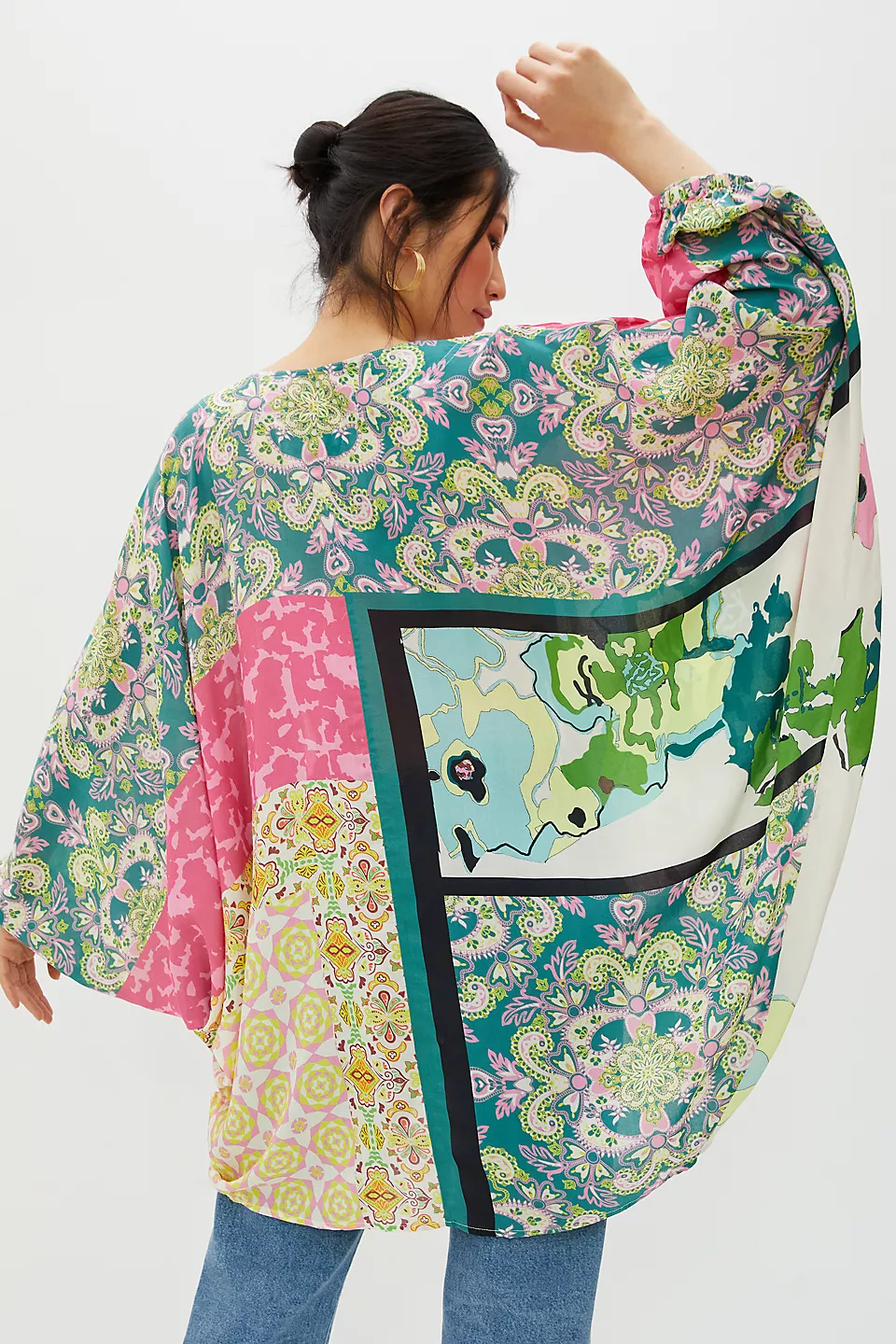 Stylish Multicolor Mixed Pattern Kimono Robe for Women - Perfect for Loungewear, Beach Cover-Up & Boho Fashion