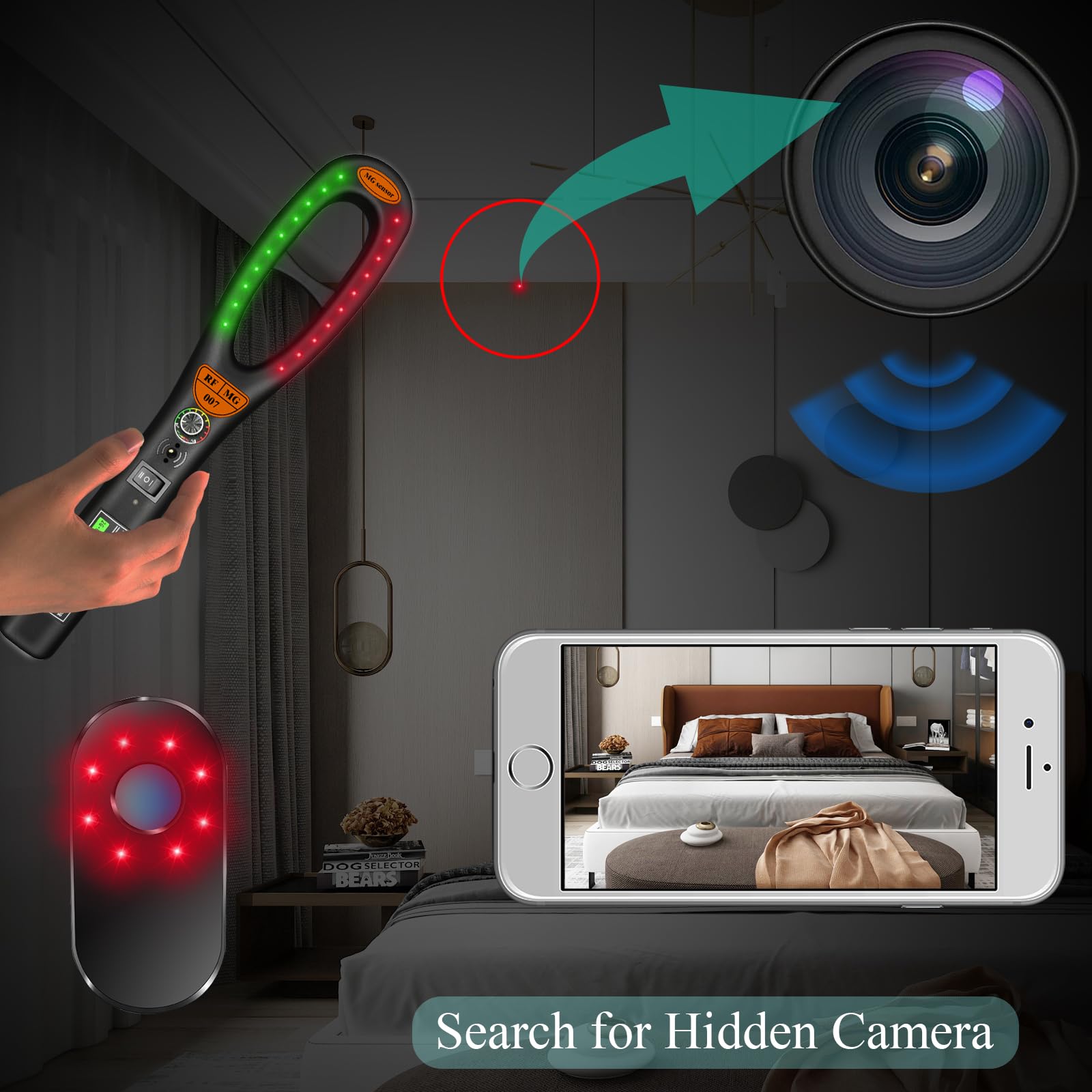 KAXYUYA Hidden Camera Detector - Professional RF Signal & Magnetic Field Detector for Spy Cameras - Anti-Surveillance Device for Home, Office, Car, Hotel, and Travel Security - Protect Your Privacy in Changing Rooms, Airbnb, Business Meetings