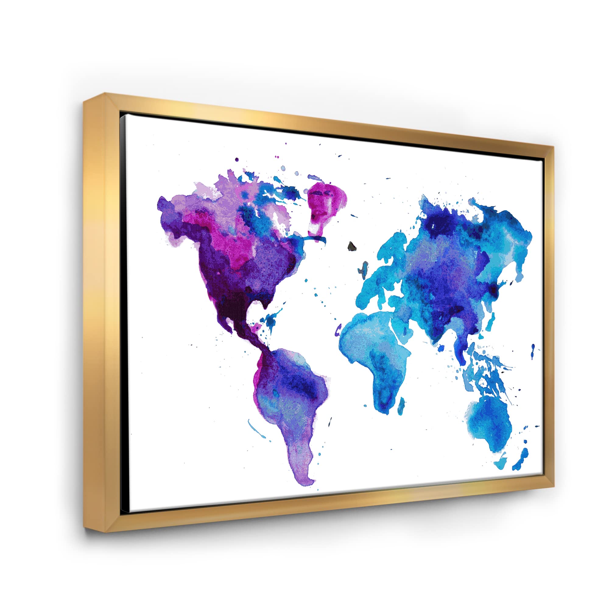 DesignQ Purple and Blue World Map Canvas Wall Art - Modern Framed Print for Home & Office Decor | Perfect for Living Room, Bedroom or Study