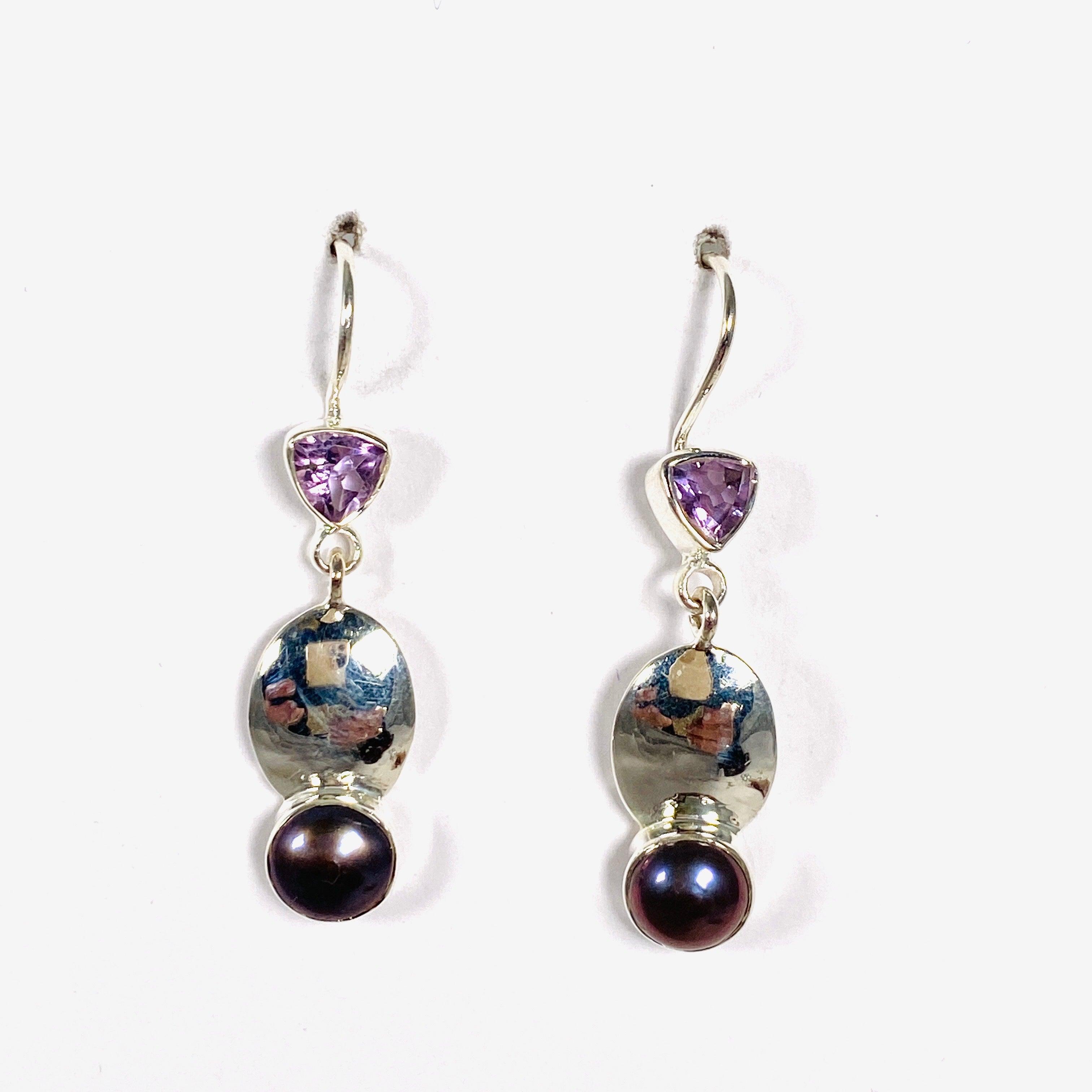 Elegant Faceted Pearl and Amethyst Earrings E2531 AM - Perfect for Weddings, Parties & Special Occasions