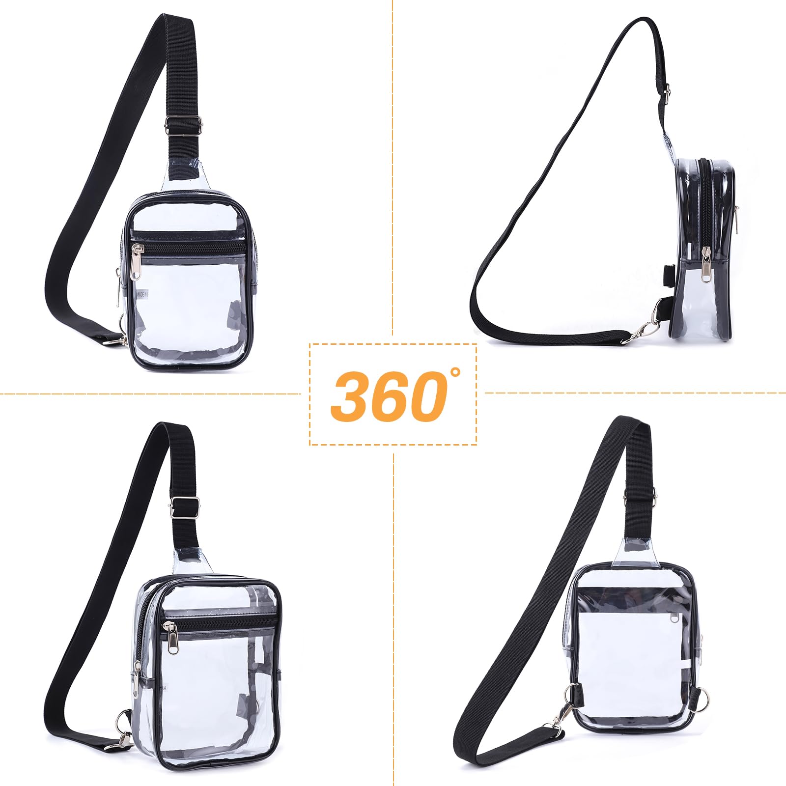Small Clear Sling Bag for Women - Genuine Leather Crossbody Fanny Pack - Mini Chest Bag (Black) - Perfect for Travel, Concerts & Everyday Use
