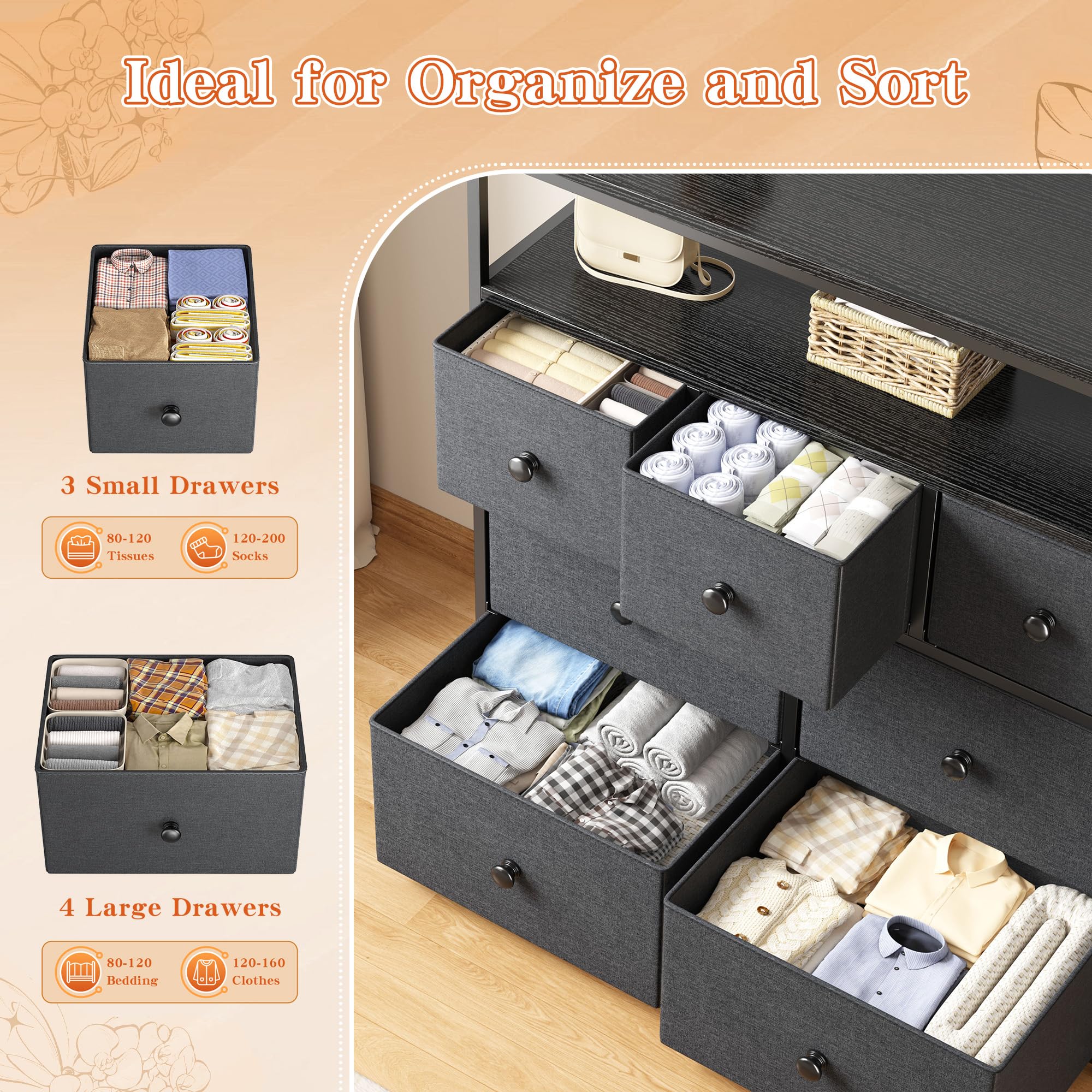 7-Drawer Purple Dresser for Bedroom - Wooden Top & Metal Frame Clothes Storage Chest - Perfect for Bedroom Organization & Entertainment Center Setup