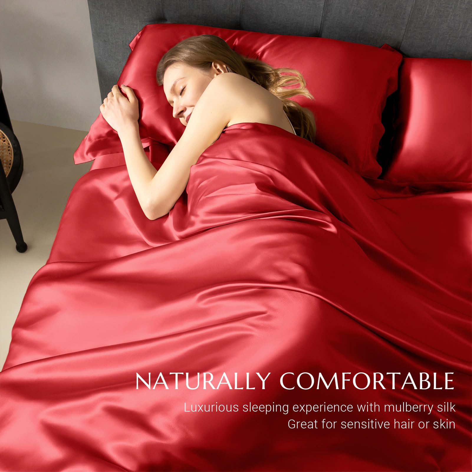 Premium 100% 7A+ Mulberry Silk Duvet Cover - Breathable & Seamless Luxury Bedding with Easy-Care Zipper Closure (Twin Size, Red) | Perfect for Allergy Relief & Temperature Regulation in All Seasons
