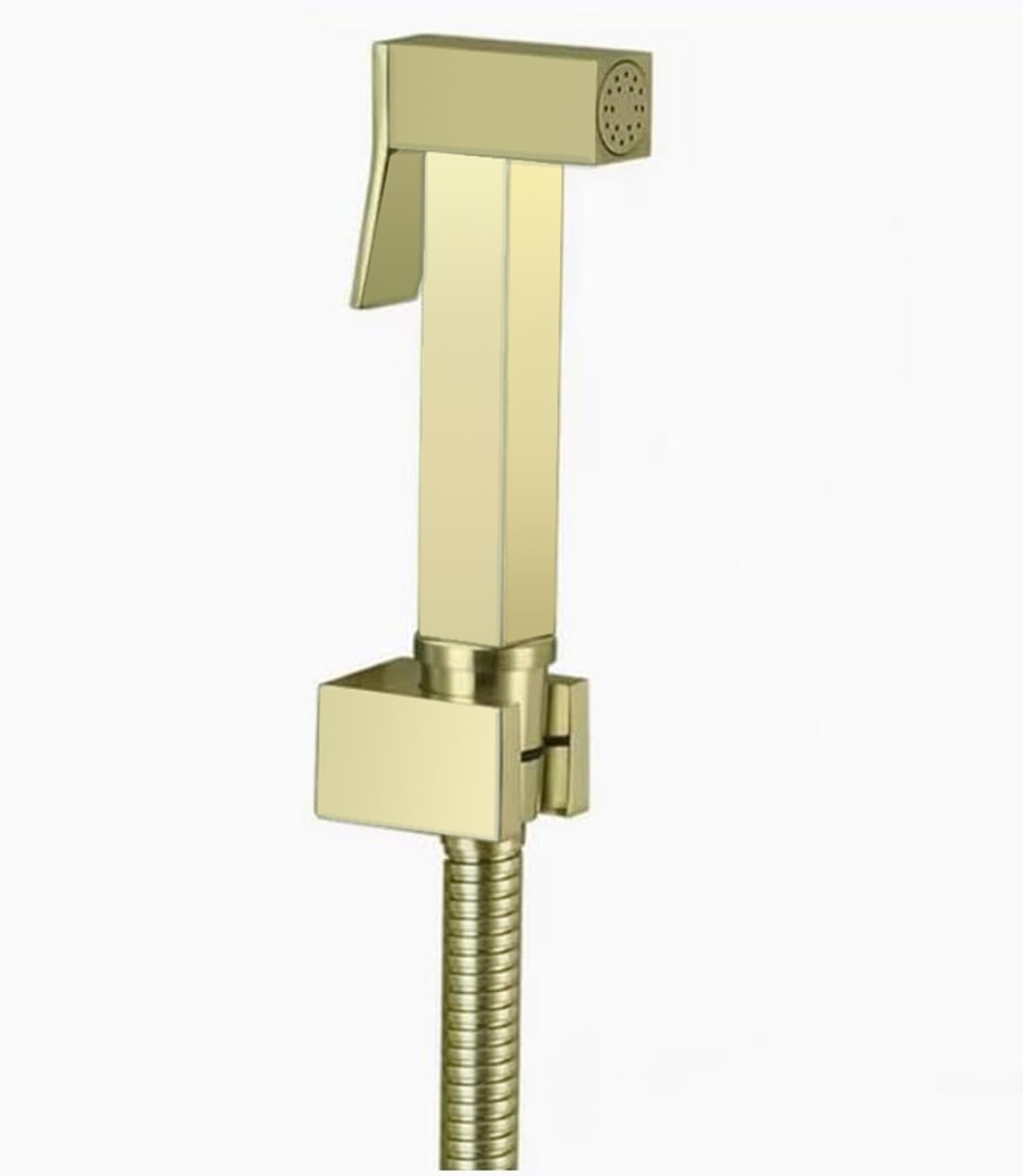 Brushed Gold Brass Square Handheld Bidet Sprayer with Wall Bracket & Hose - Toilet Attachment Set for Baby Diaper Washing & Personal Hygiene (Bidet Sprayer + Holder + Hose) - Perfect for Bathroom, Baby Care & Travel Use
