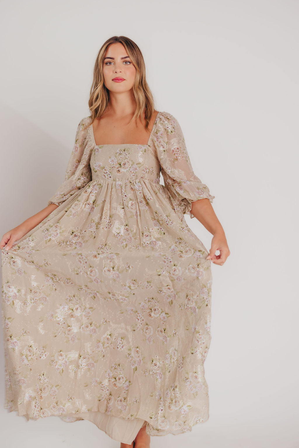 Elegant Beige & Brown Floral Maxi Dress for Women | Boho Summer Dress | Perfect for Beach Vacations, Date Nights & Outdoor Weddings