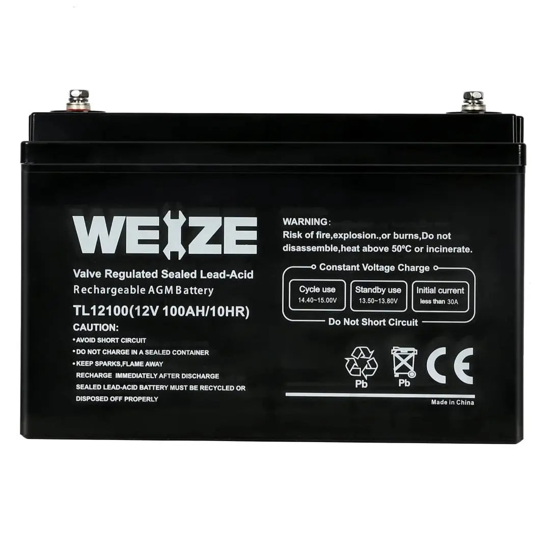 WEIZE 12V 100Ah Deep Cycle AGM Battery - Group Size 31 SLA Battery for RV, Marine, Solar & Off-Grid Power Systems - Maintenance-Free & Long-Lasting Performance