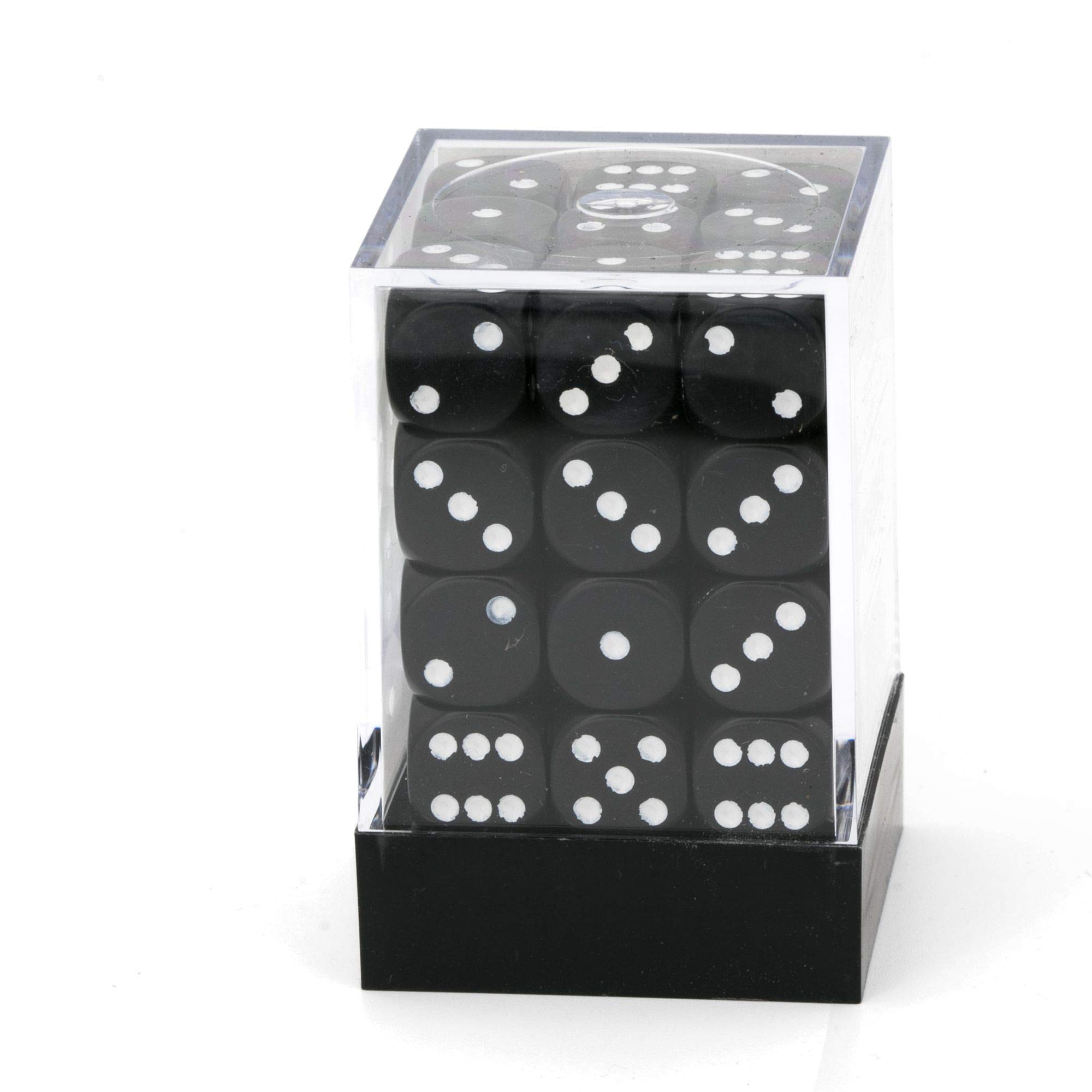 Chessex 25808 Opaque Black with White 12mm Six-Sided Dice Set of 36 - Perfect for D&D, Board Games, RPGs, and Tabletop Gaming Accessories