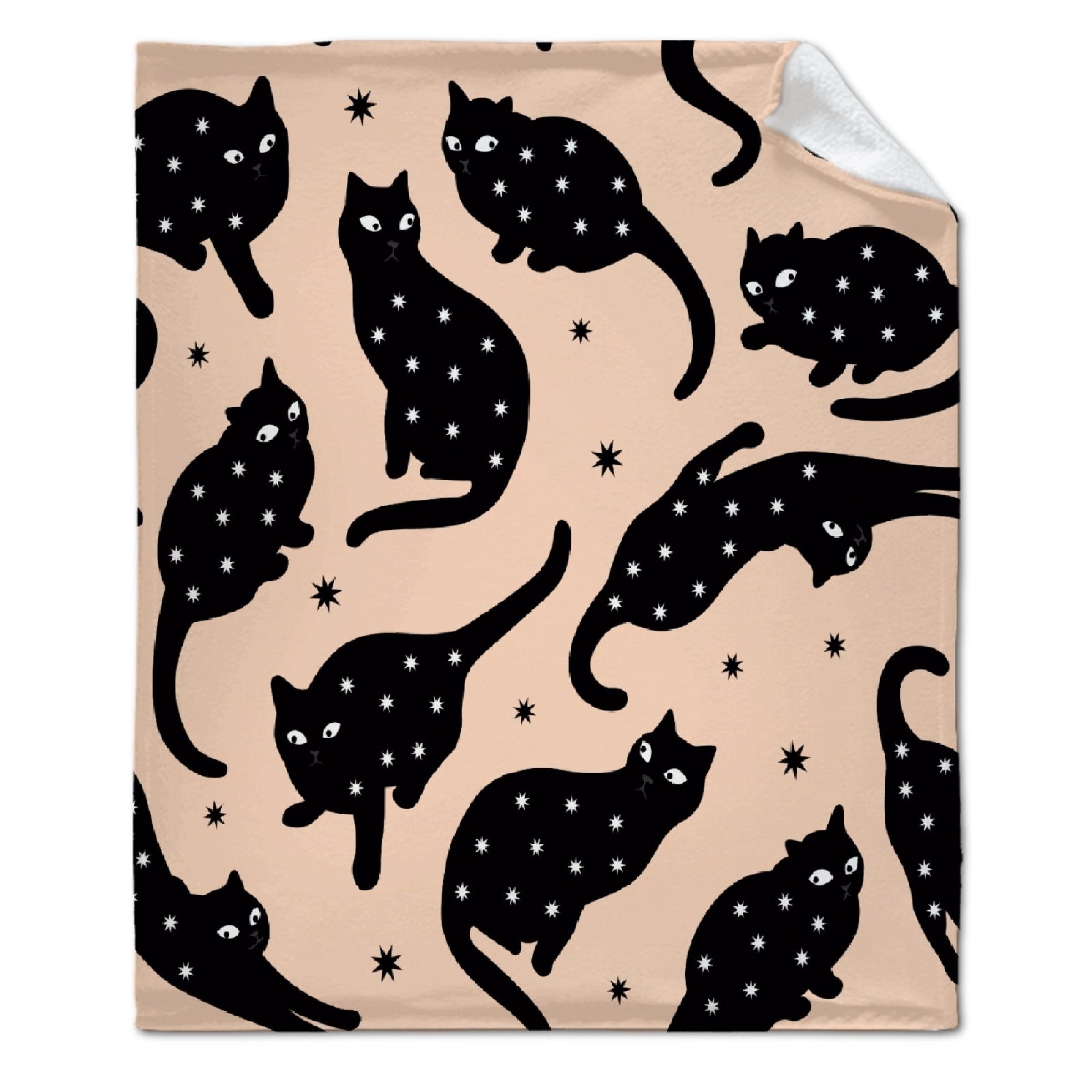 Black Cat Stars Fleece Throw Blanket - Super Soft Flannel Blanket for Bed, Couch & Travel - 120x90 Inch Cozy Blanket for Family - Perfect for Movie Nights, Camping & Home Decor