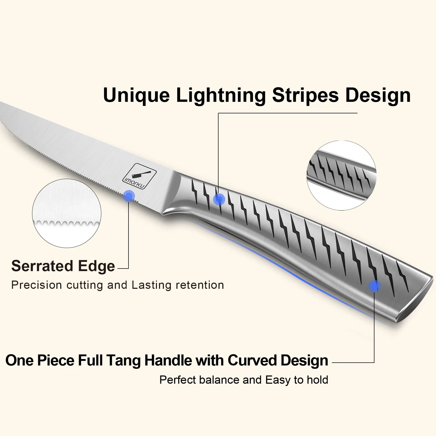 Premium Serrated Steak Knife Set - 4-Piece with Lightning Pattern Design for Perfect Meat Cutting | Ideal for Steak Dinners, BBQ Parties & Home Kitchen Use