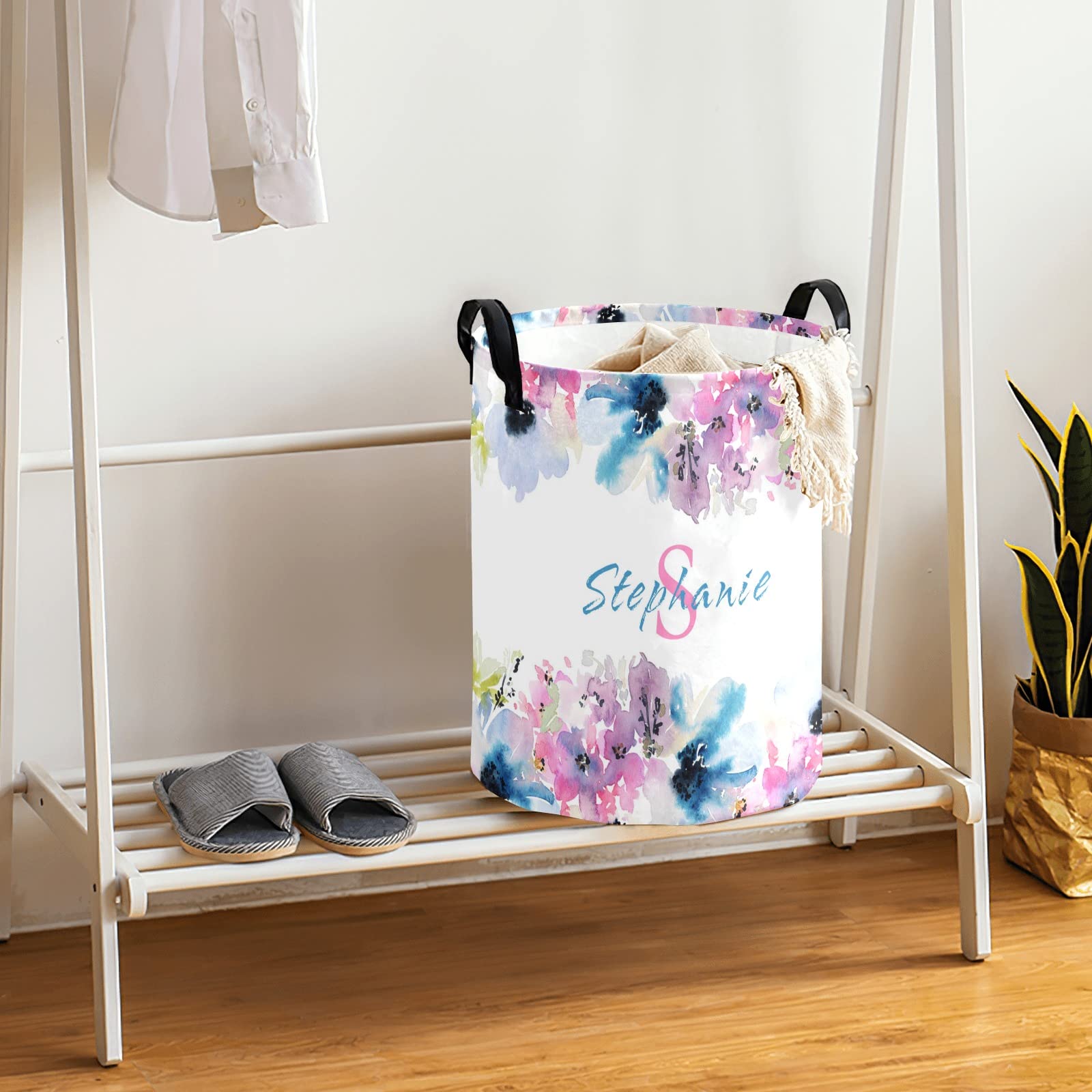 Custom Personalized Laundry Basket - Collapsible Clothes Hamper with Handle for Bathroom, Bedroom & Living Room Storage | Flower Design | Space-Saving Home Organization Solution