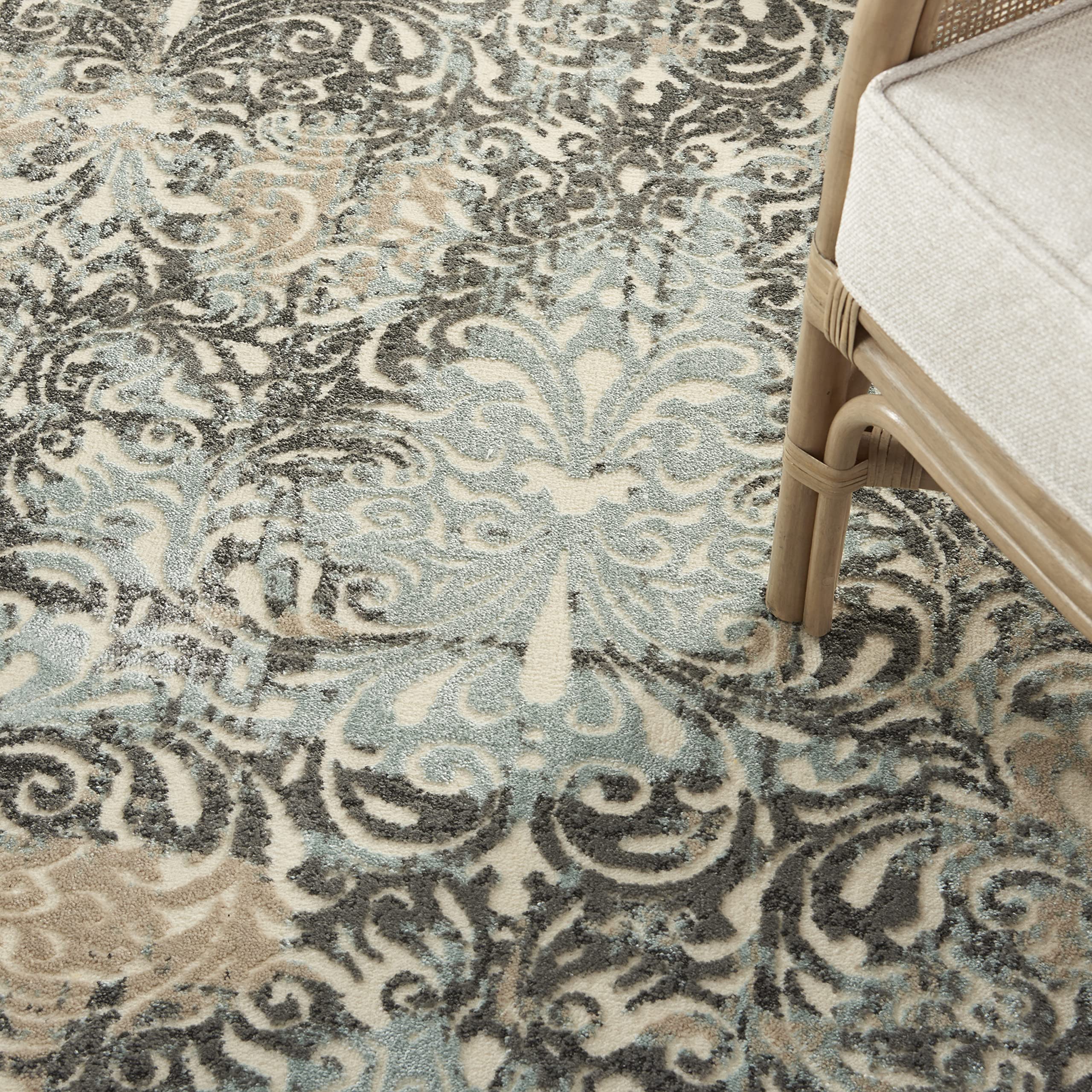 Nourison Soma Modern & Contemporary 4' x 6' Area Rug in Charcoal Teal Ivory - Easy Cleaning, Non-Shedding, Stain Resistant - Perfect for Bedroom, Living Room, Dining Room & Kitchen Decor