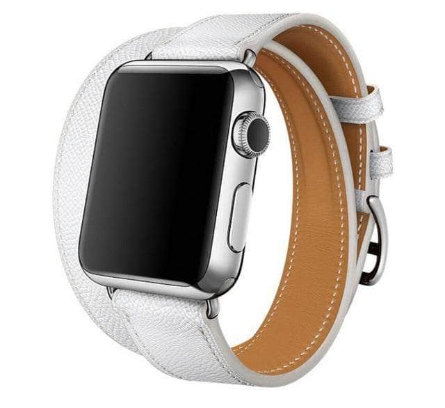 Genuine Leather Apple Watch Band with Double Loop Strap - Premium Luxury Bracelet for Women & Men - Perfect for Work, Gym & Everyday Wear