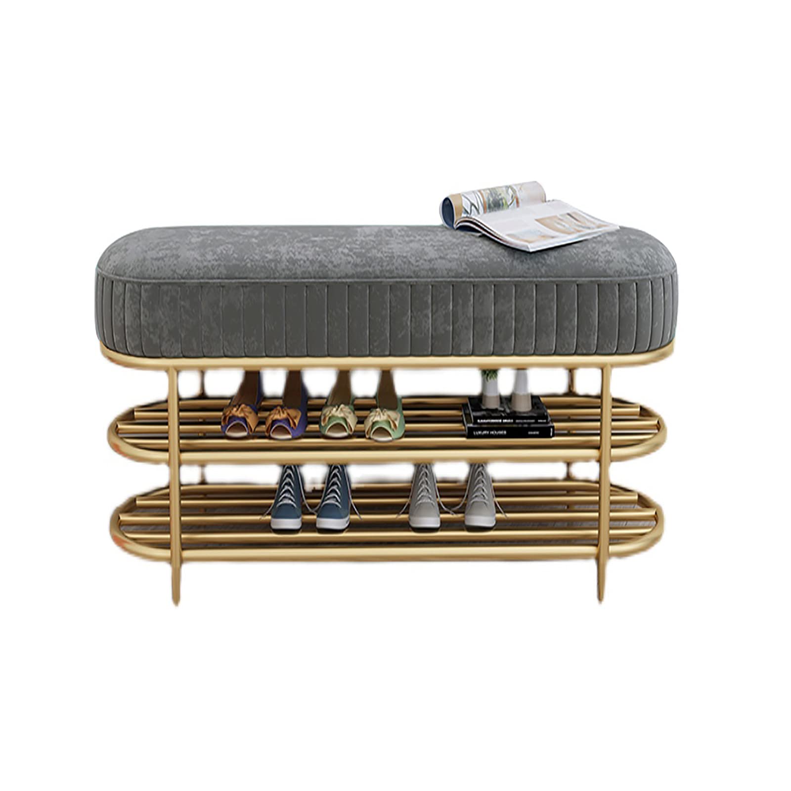 XIAOQIAO 2-Tier Storage Bench with Padded Seat - Modern Shoe Rack Entryway Stool for Hallway, Living Room & Bedroom Organization - Light Luxury Nordic Style Shoe Changing Bench for Home Décor