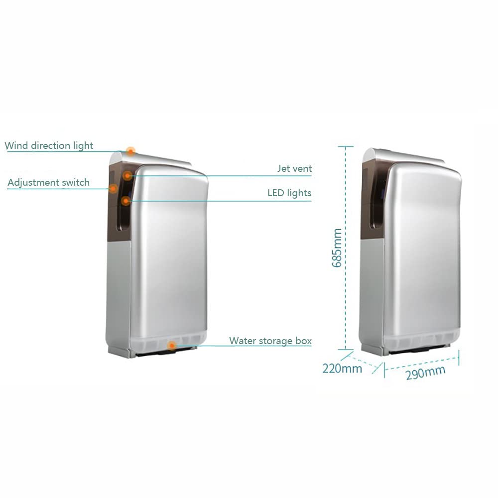 2000W High-Speed Vertical Hand Dryer - Commercial Automatic Hand Dryer with Hot/Cold Air Switch & Water Collection - Dries Hands in 5-7 Seconds - Ideal for Bathrooms, Restaurants, Hotels, and Public Restrooms (Gold)