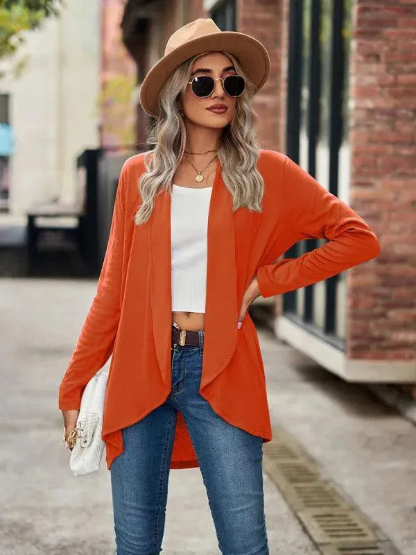 Women's Solid Color Loose Fit Cardigan Sweater - Lightweight Knit Open Front Long Sleeve Cover Up for Casual Wear, Office, and Layering