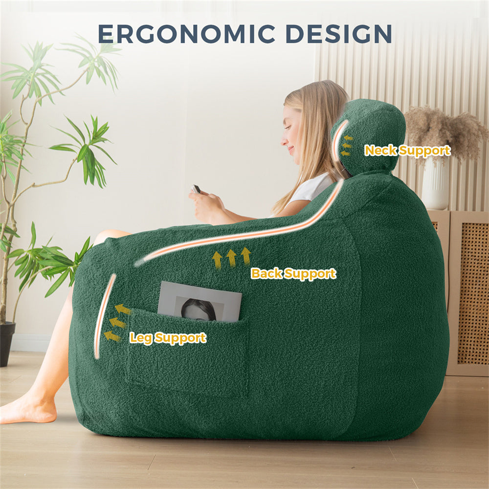 MAXYOYO Oversized Fuzzy Bean Bag Chair with Pillow - Extra Large Comfy Lounger for Adults, Kids - Perfect for Reading Nook, Gaming Room & Movie Nights (Green)