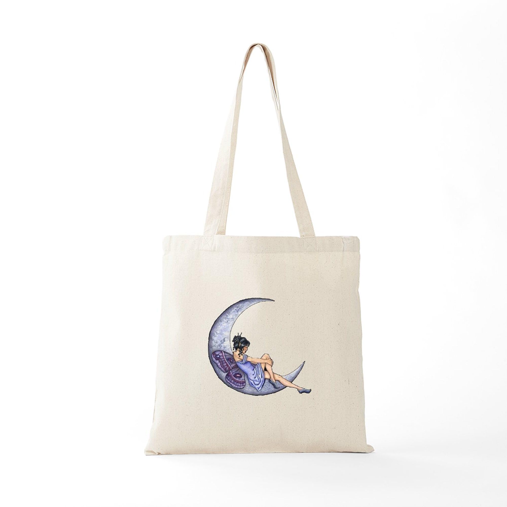 Fairy Moon Tote Bag - Natural Canvas Reusable Shopping Bag for Women | Eco-Friendly Grocery Tote for Beach, Market & Daily Use