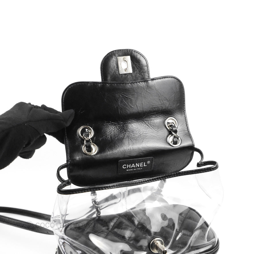 Chanel Aquarium PVC Backpack Black Crumpled Calfskin with Silver Hardware - Stylish Luxury Handbag for Women, Perfect for Travel, Shopping & Everyday Use
