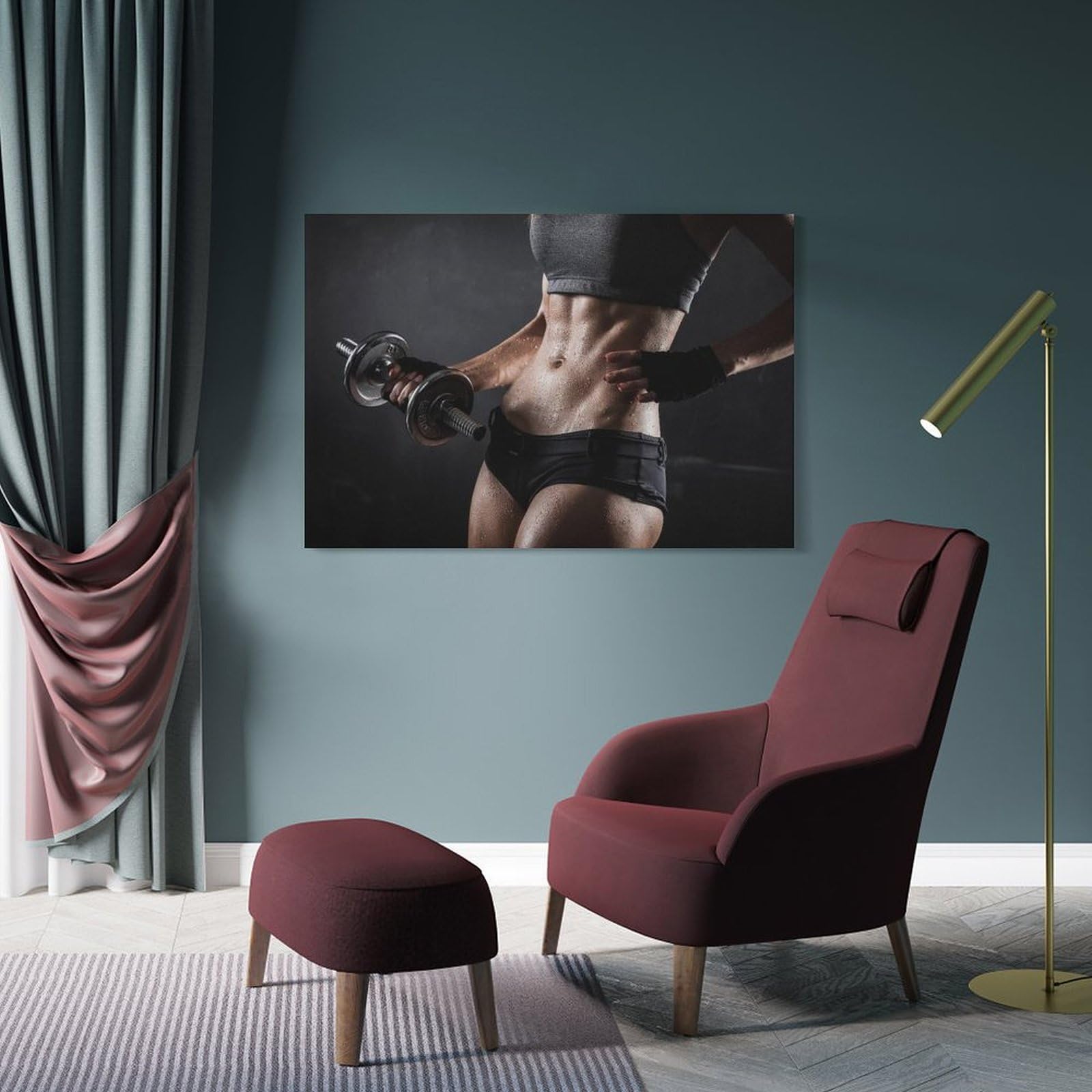 Fitness & Gym Wall Art - Motivational Dumbbell & Female Body Canvas Poster - Modern Home & Bedroom Decor - 16x24 Inches (40x60cm) - Perfect for Workout Rooms, Home Gyms & Inspirational Spaces