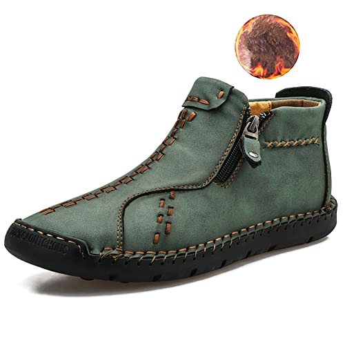 Men's Leather Chukka Boots Slip-On Loafers - Hand Stitched Casual Dress Shoes for Work, Driving & Travel | Comfortable Ankle Boots for Outdoor & Office Wear
