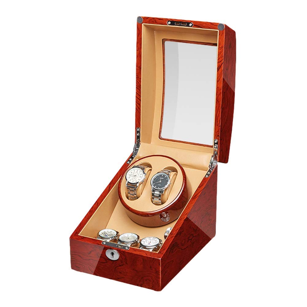 Premium Walnut Wood Automatic Watch Winder Box - Silent Motor for 2-3 Watches | Battery & Adapter Powered | Luxury Watch Storage & Display for Men | Perfect for Travel, Home & Office Use