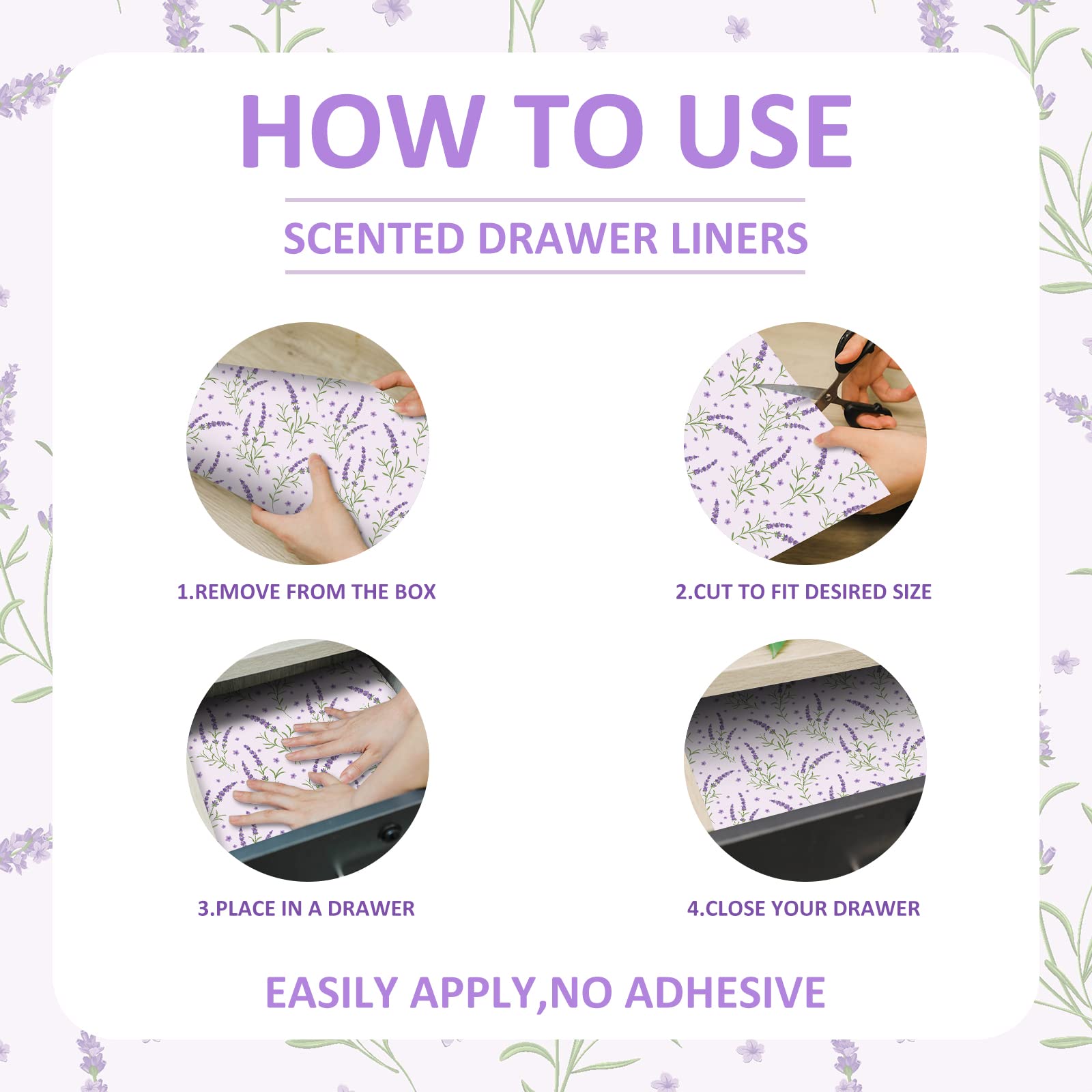 Lavender Scented Drawer Liners - 6 Pack Fragrant Shelf & Cabinet Paper Liners for Home Organization | Wardrobe, Dresser, Closet & Storage Use