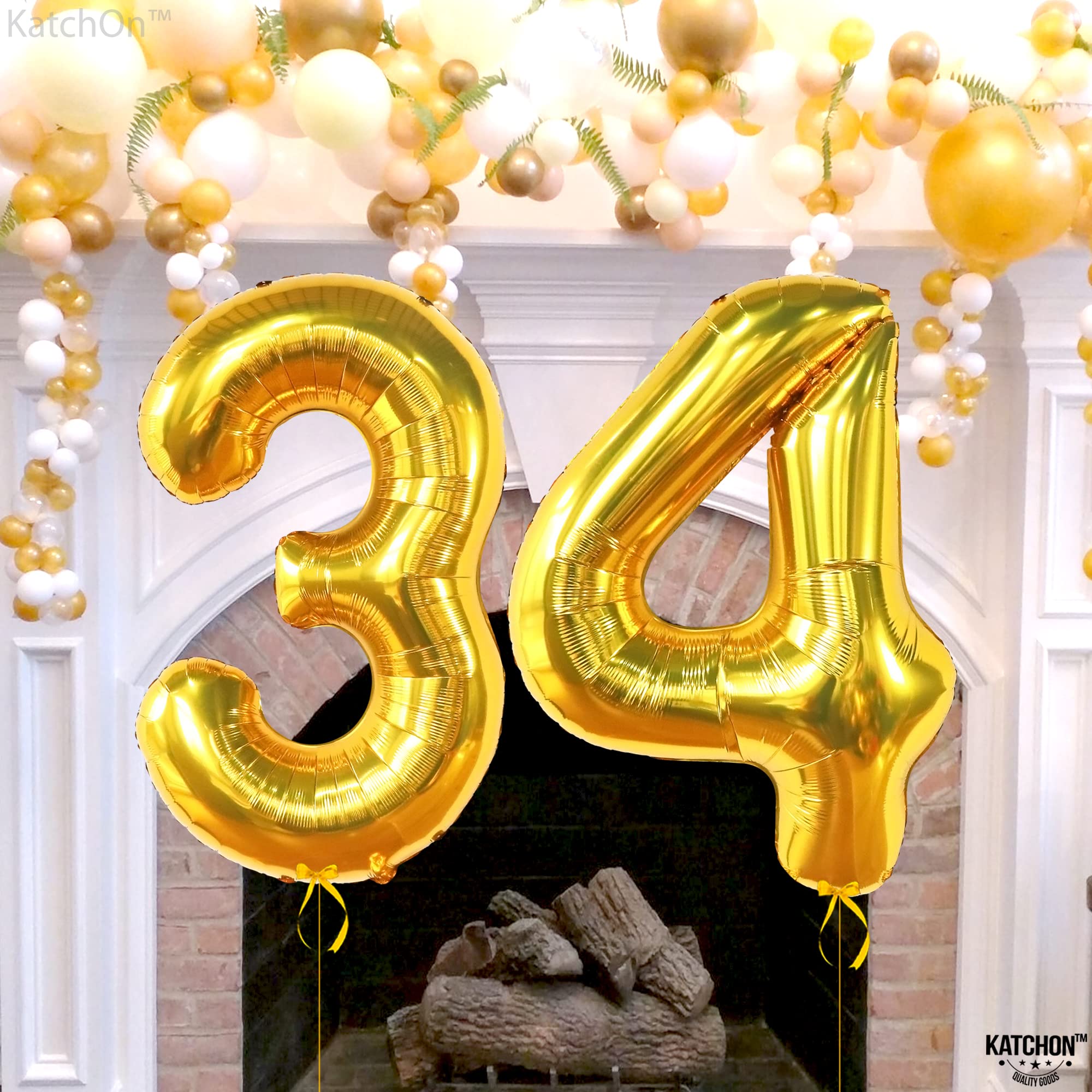 KatchOn Giant Gold 34 Balloon Numbers - 40 Inch Large Foil Balloons for Birthday Party Decorations | 34th Birthday Decor for Women & Men | Anniversary Celebration, Photo Backdrop, Graduation, Baby Shower Decorations
