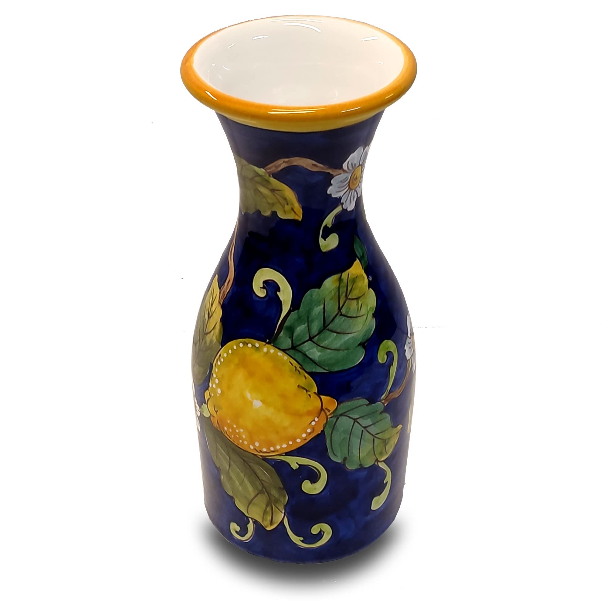 Hand-Painted Italian Ceramic Wine Jug with Lemon Design - 16.9 oz Tuscan Kitchen Carafe & Utensil Holder - Authentic Italian Pottery for Wine Serving & Home Decor - Perfect for Italian-Themed Dinners, Kitchen Storage & Gift Giving