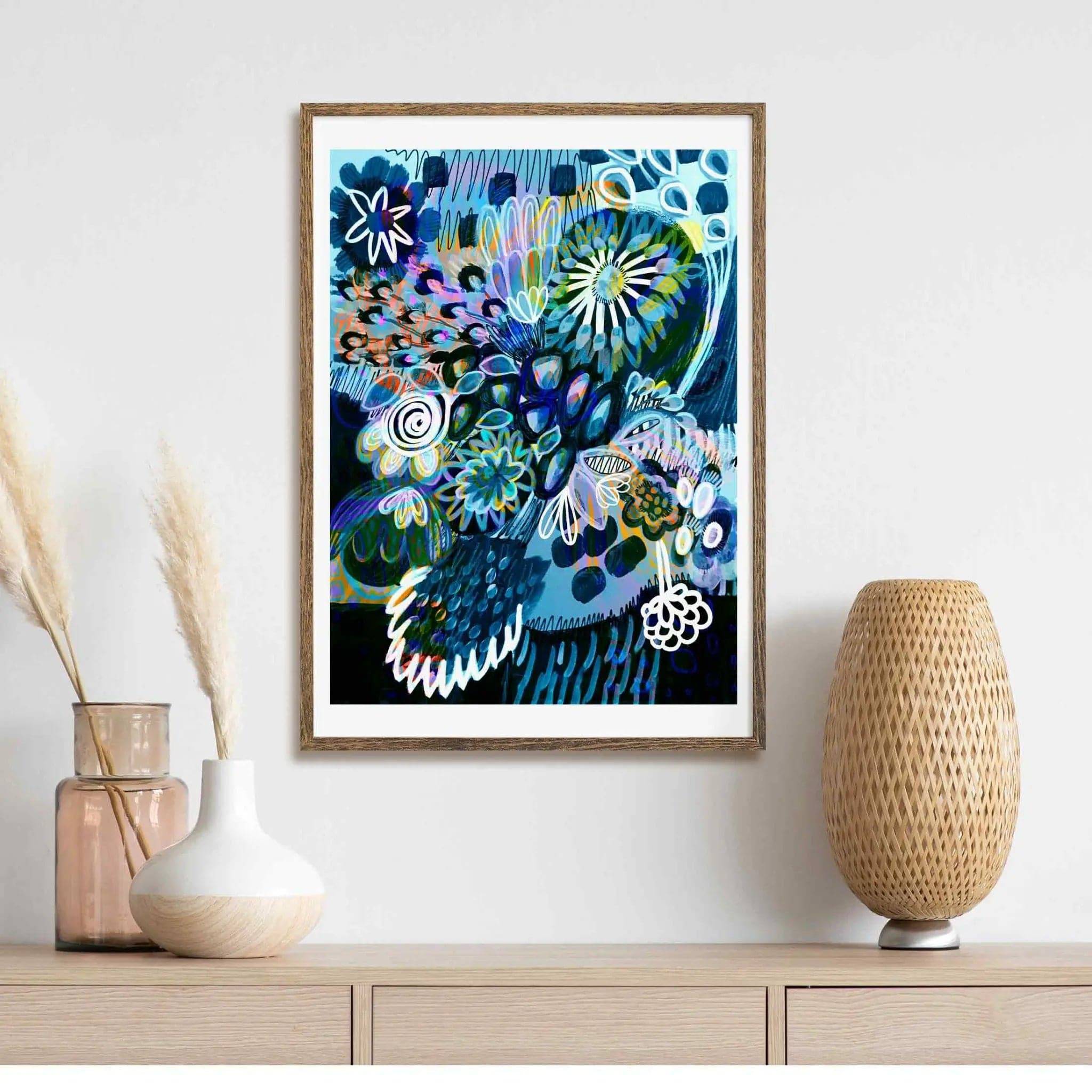 Modern Abstract Wall Art Print - Moody Blues Mixed Bunch Canvas Painting - Perfect for Living Room, Bedroom & Office Decor