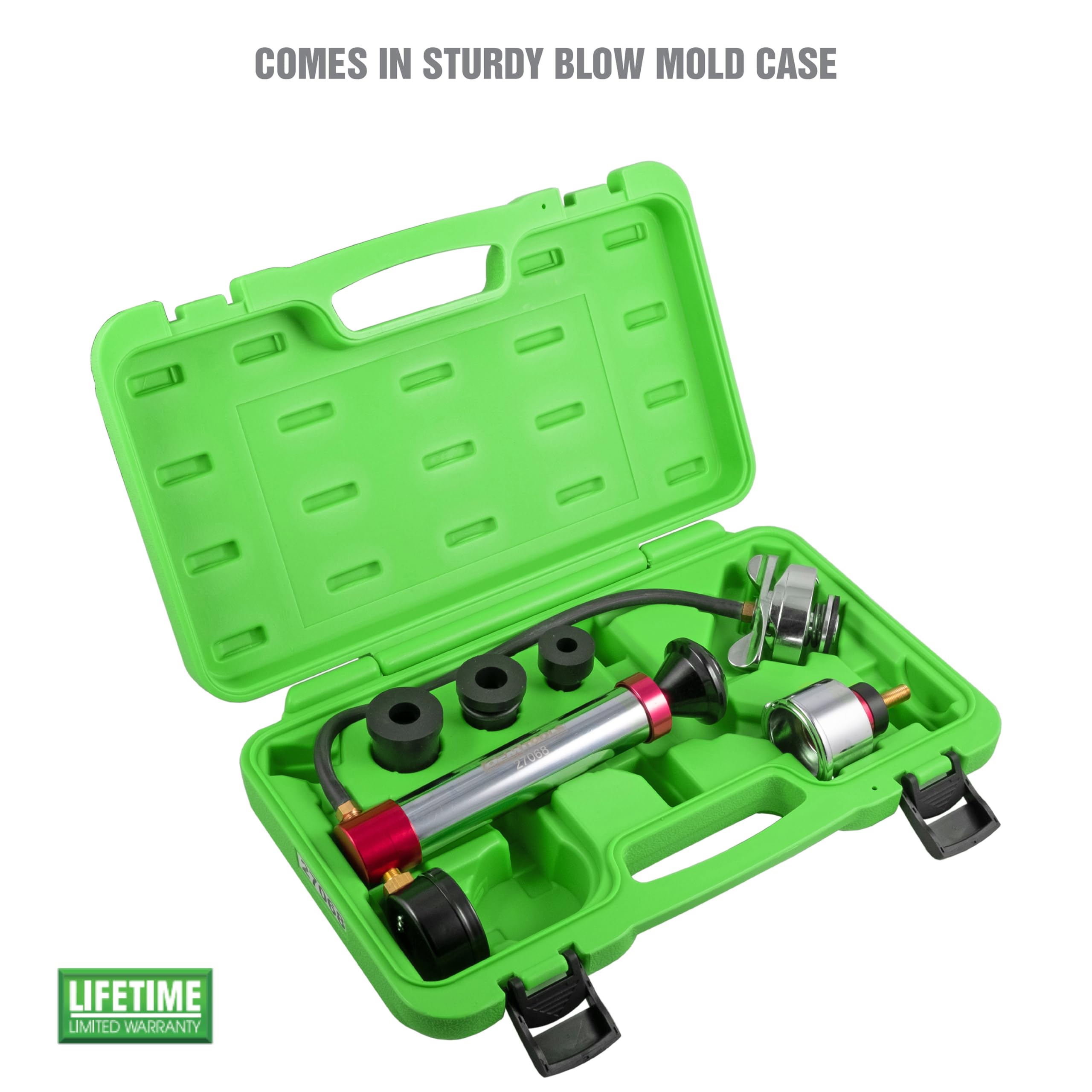 OEMTOOLS 27068 Universal Cooling System Pressure Test Kit - Automotive Radiator & Coolant System Pressure Tester - Diagnostic Tool for Radiator & Reservoir Leaks Detection - Includes 12 Adapters & Durable Case - Perfect for Mechanics & DIY Car Maintenance