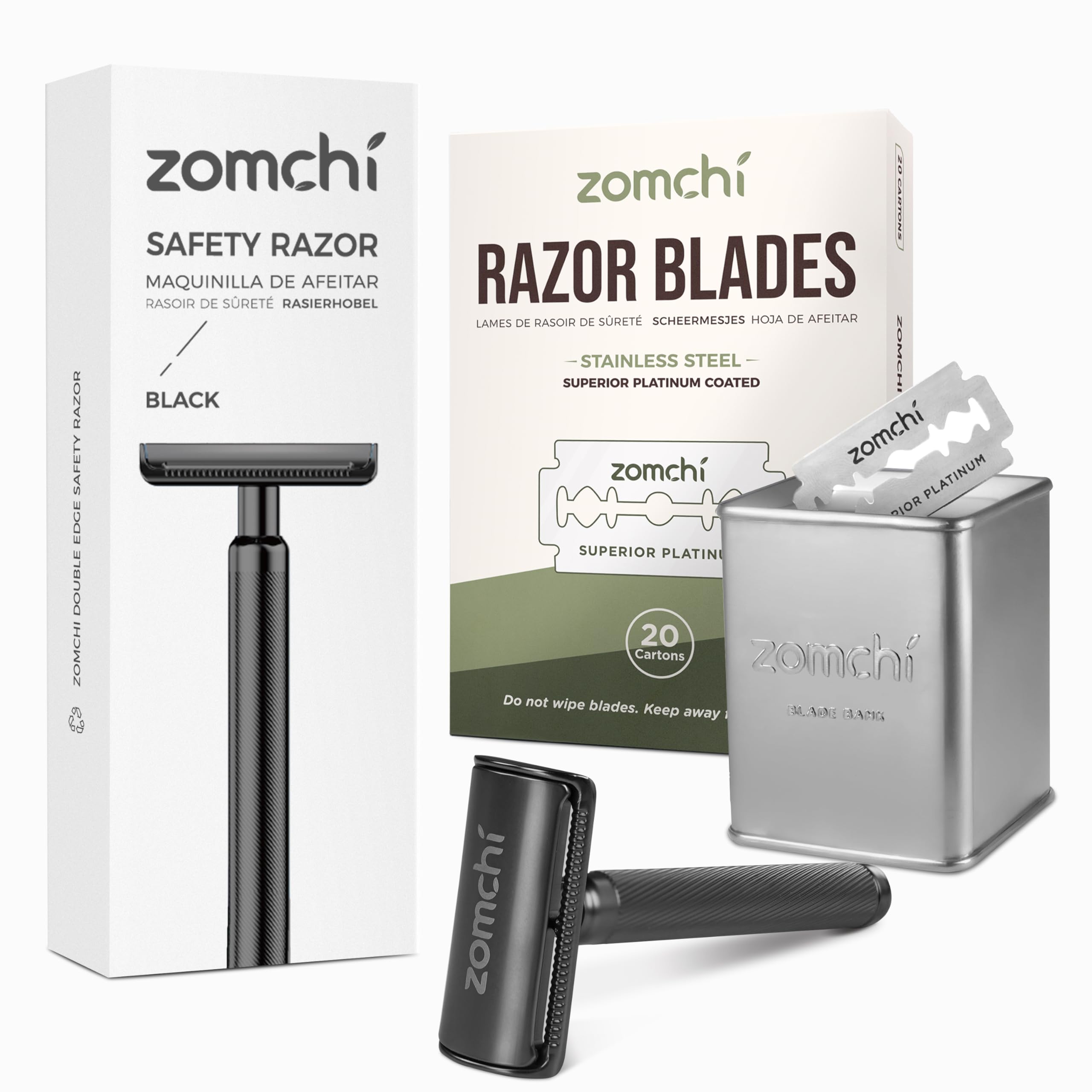 Premium Double Edge Safety Razor with 100 Stainless Steel Blades - Classic Shaving Kit for Men with Blade Bank - Perfect for Wet Shaving, Travel & Grooming Gifts