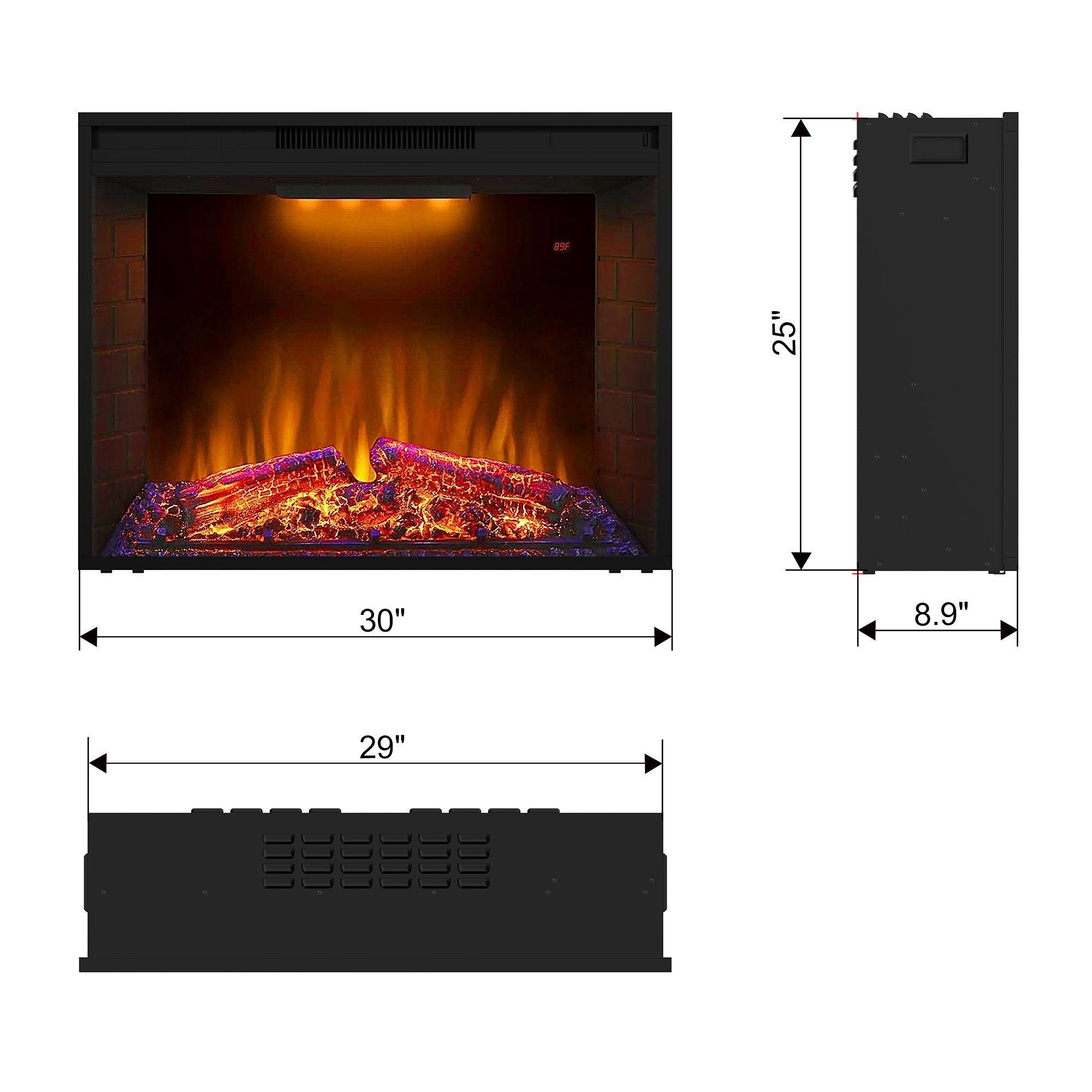 Black Electric Fireplace Heater Insert with Overheating Protection & Remote Control - Perfect for Living Rooms, Bedrooms & Offices