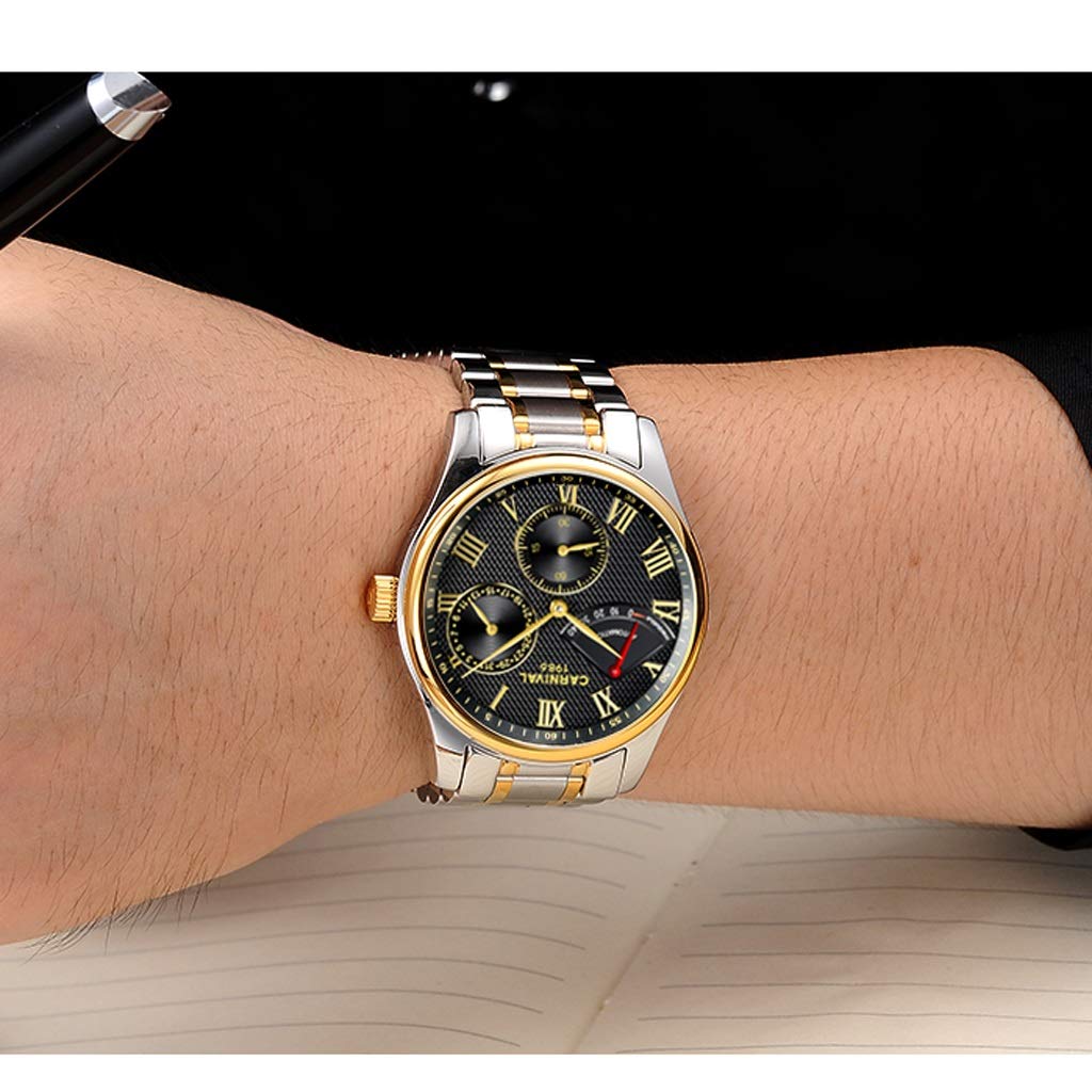 DLT Classic Automatic Mechanical Men's Watch - Waterproof Stainless Steel Two-Tone Band with Bow Fold-Over Clasp - Minimalist Gold Case & Black Dial - Perfect for Business, Formal Events & Everyday Wear