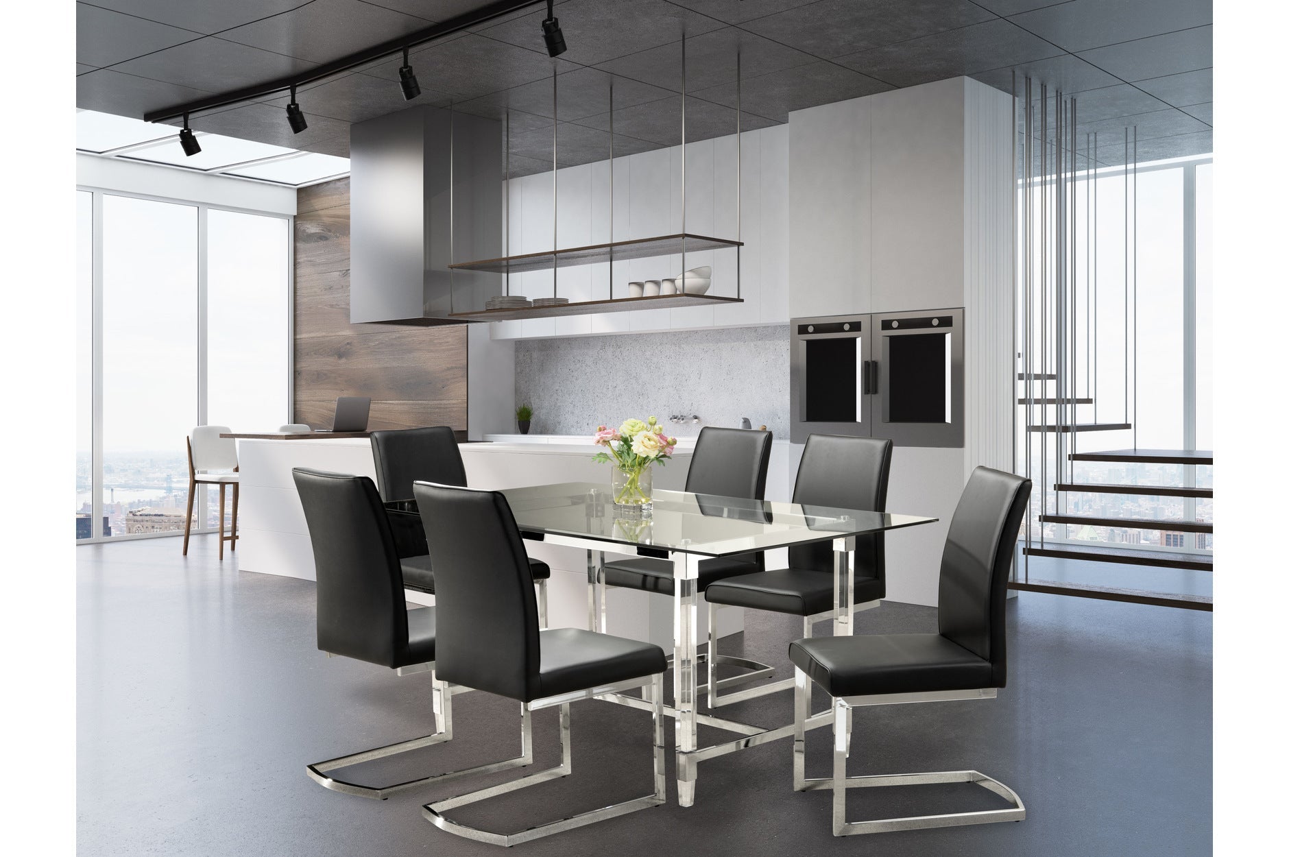 7-Piece Modern Dining Set with Black Side Chairs - Perfect for Small Spaces, Kitchen, Dining Room & Apartment