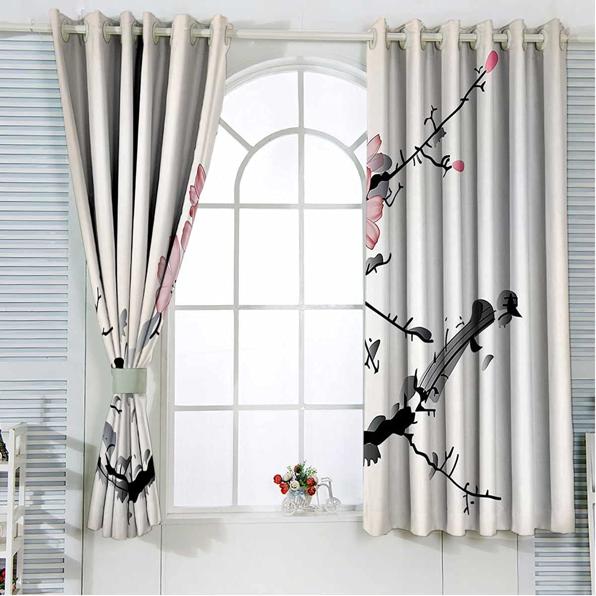 Japanese Blackout Curtains 72 Inch Length - Pink & Black Light Blocking Drapes for Bedroom, Living Room & Sliding Glass Door (63x72 Inch) | Noise Reducing, Thermal Insulated Window Treatments for Better Sleep & Privacy