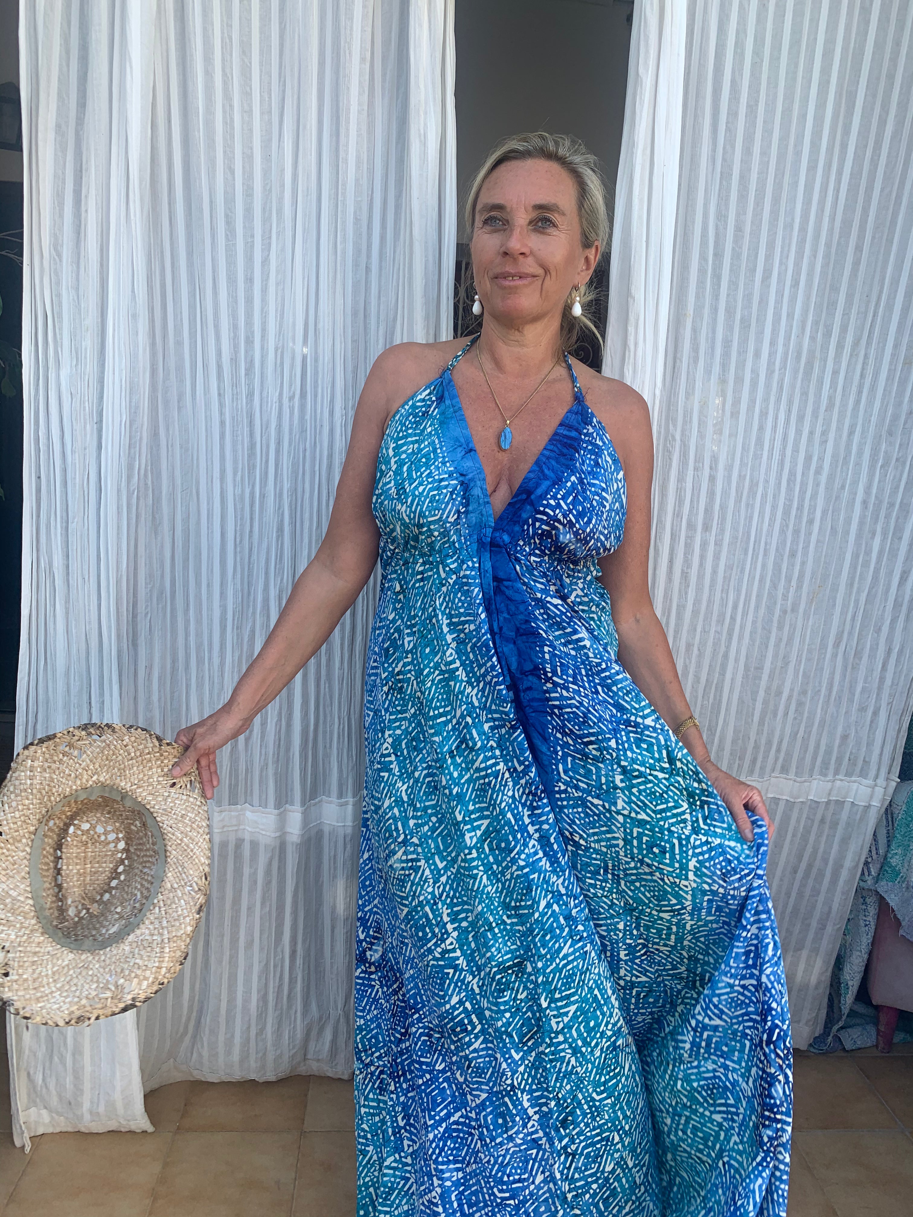 Elegant Blue Ocean Maxi Dress - Soft & Silky Flowy Long Dress for Women - Perfect for Beach Vacations, Summer Parties & Evening Events