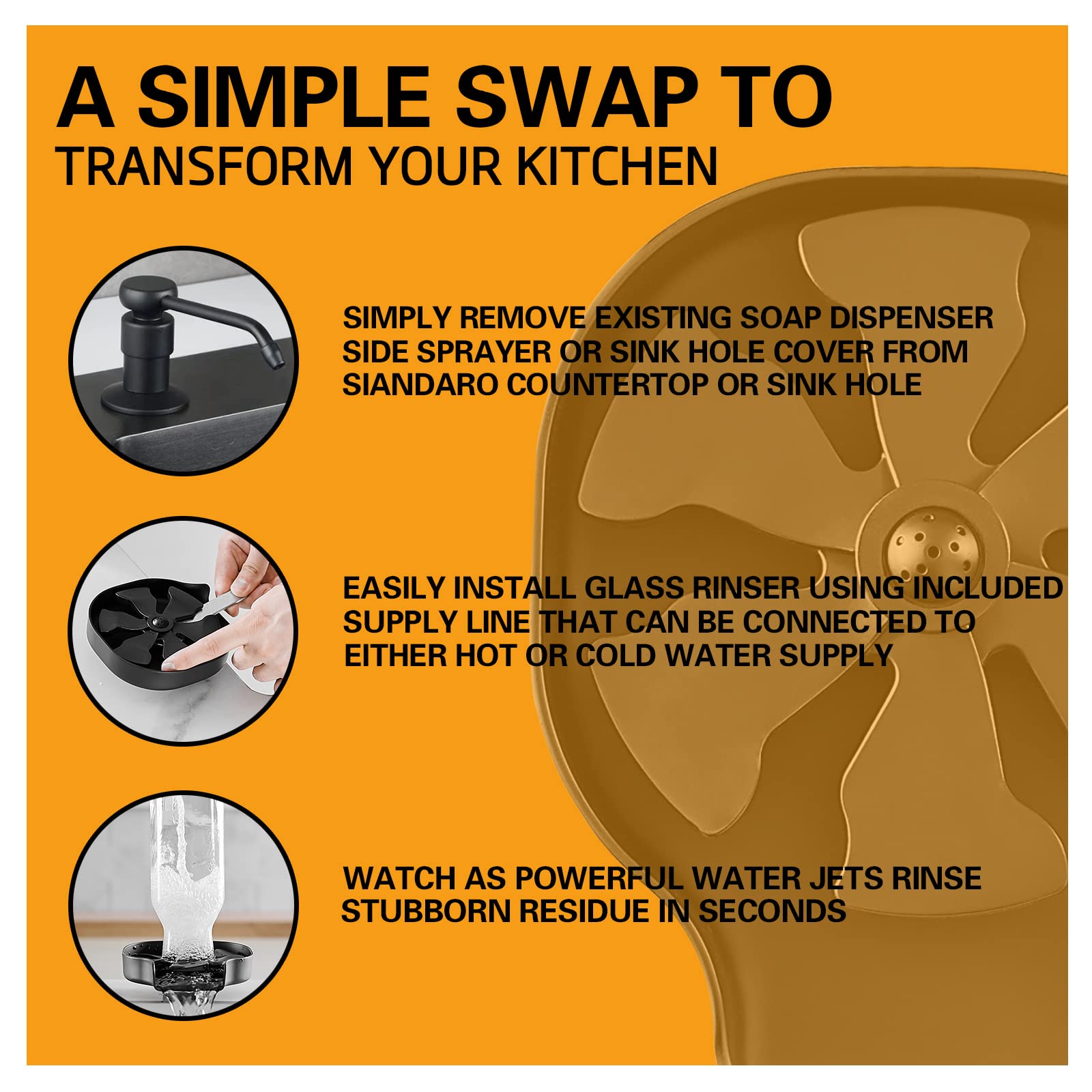 Hoimpro Stainless Steel Glass Rinser for Kitchen Sinks - Matte Black Faucet Mount Cup & Bottle Washer | Bar Accessory & Kitchen Sink Organizer | Perfect for Wine Glasses, Baby Bottles & Dish Cleaning