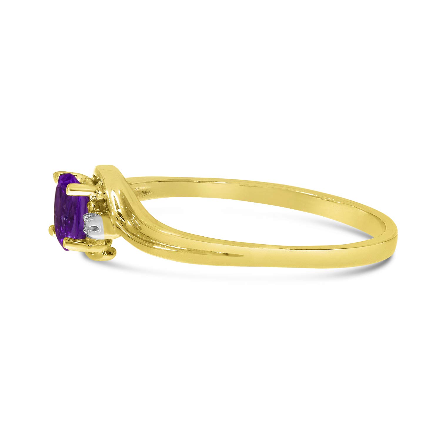 10K Yellow Gold Oval Amethyst and Diamond Ring for Women - Elegant Purple Gemstone Engagement, Wedding, or Anniversary Jewelry Gift