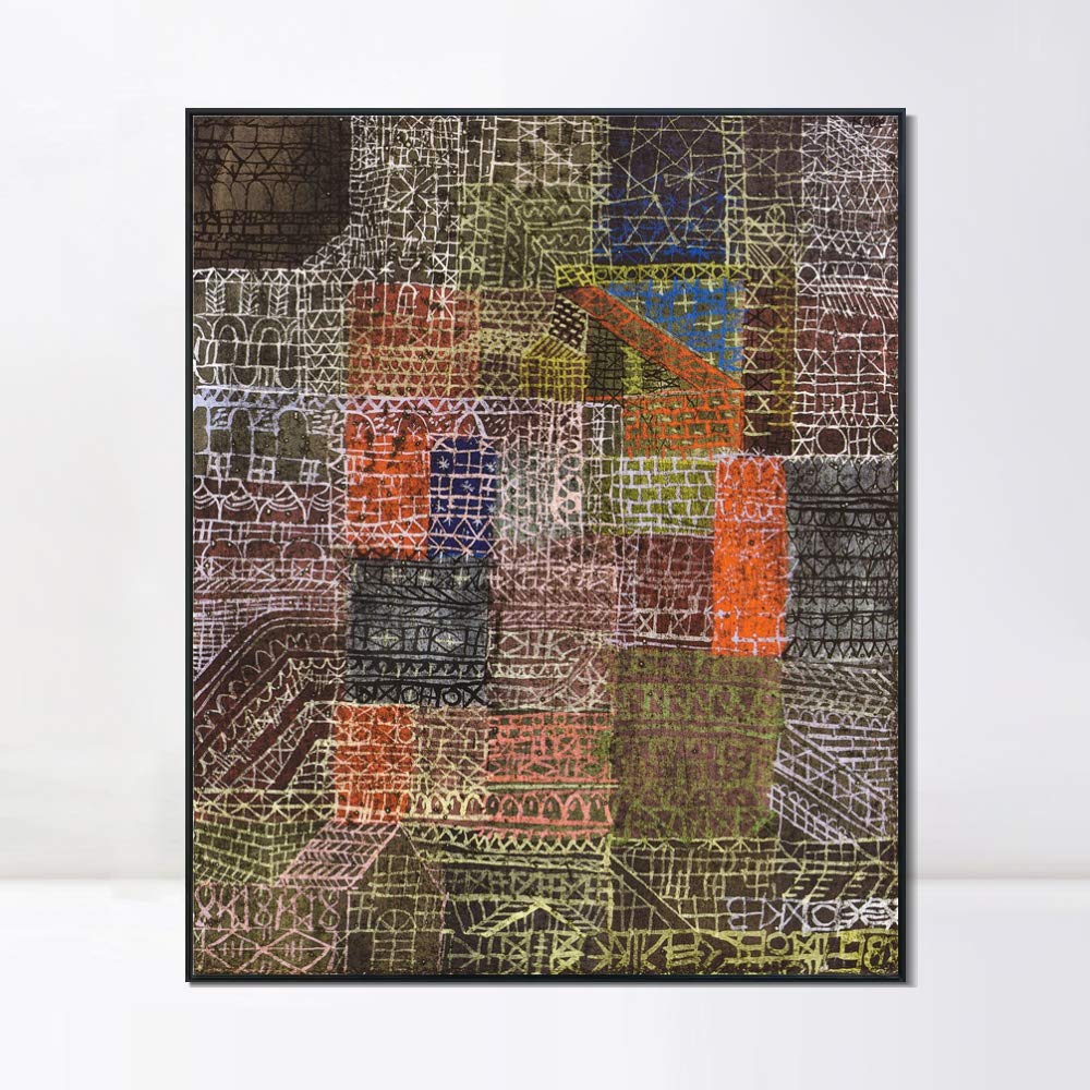 Paul Klee Structural II Framed Canvas Giclee Print Art - 20x24 Inch Black Slim Frame Wall Decor for Living Room, Office & Bedroom | Modern Abstract Artwork for Home & Workspace