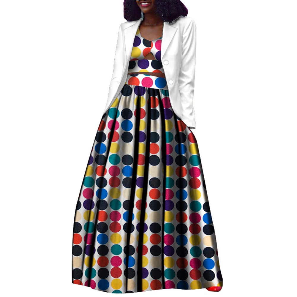 African Dresses for Women - Traditional Ankara Kente Print 3-Piece Outfit with Long Skirt, Top & Jacket | Elegant Cultural Wear for Parties, Weddings & Special Events