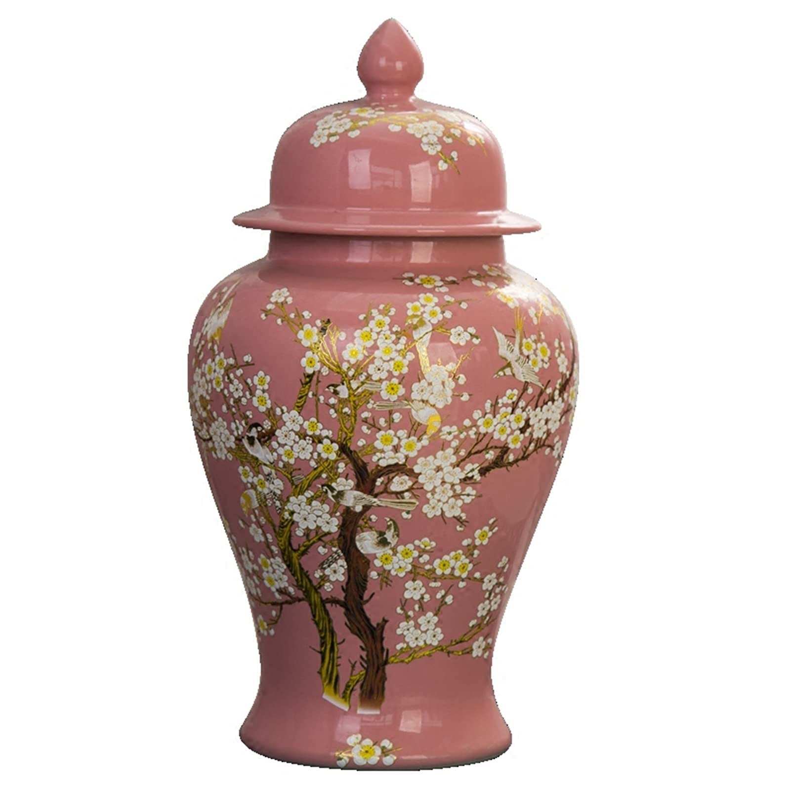 Hand-Painted Ceramic Ginger Jar with Lid - Pink Small Decorative Vase for Home Decor, Wedding Centerpiece & Gift Idea | Perfect for Living Room, Bedroom & Office Decor