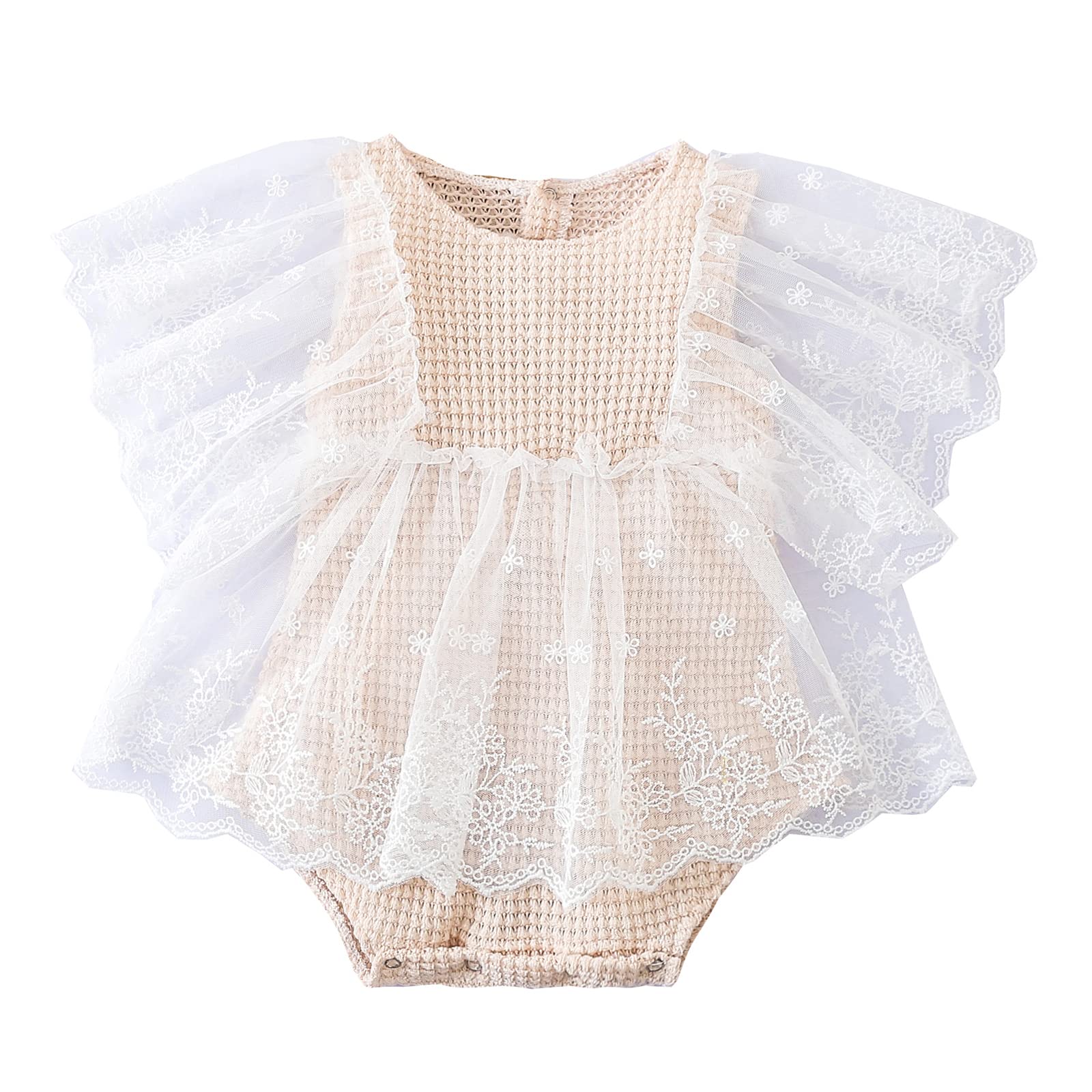 Votuleazi Toddler Baby Girl Knitted Romper Dress - Sleeveless Ruffled Lace Edge Pink Princess Style Outfit for Special Occasions & Photo Shoots