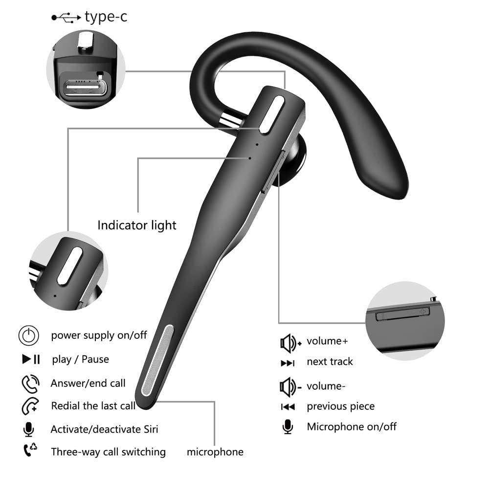 Wireless Earbuds with Noise Cancelling, Flexible Ear Loop Design & LED Charging Case - 72H Talk Time Bluetooth Headset for iPhone Android (Business, Driving, Office Use)