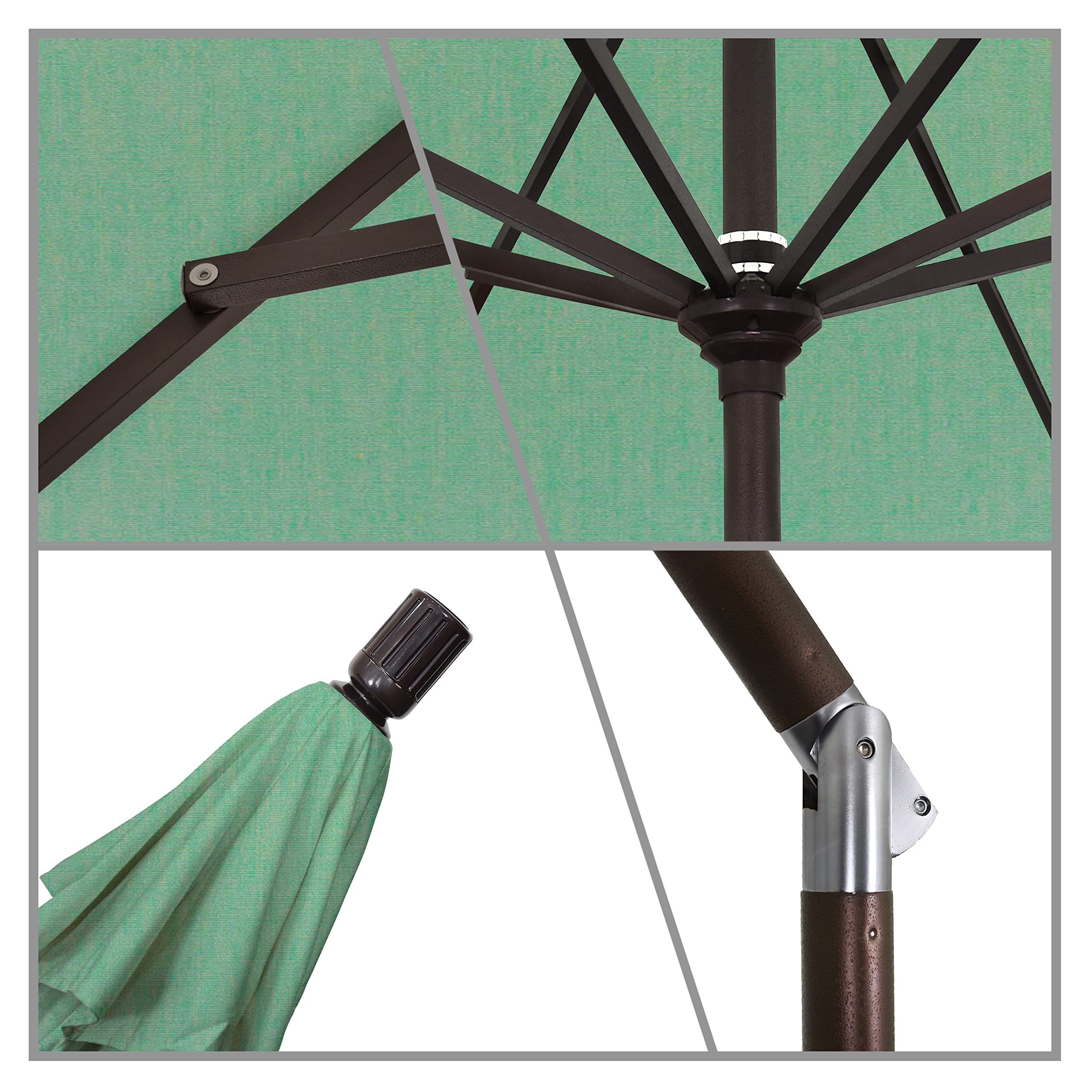11' Round Aluminum Market Umbrella - Crank Lift & Tilt - Bronze Pole for Patio & Outdoor Dining