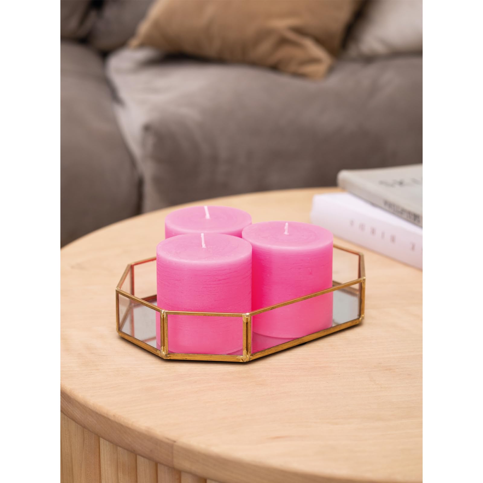 3x3 Inch Unscented Pillar Candles Set of 3 - Rustic Decorative Dinner Candles for Wedding & Home Decor - Hot Pink Large Candles for Centerpieces, Tablescapes & Romantic Ambiance