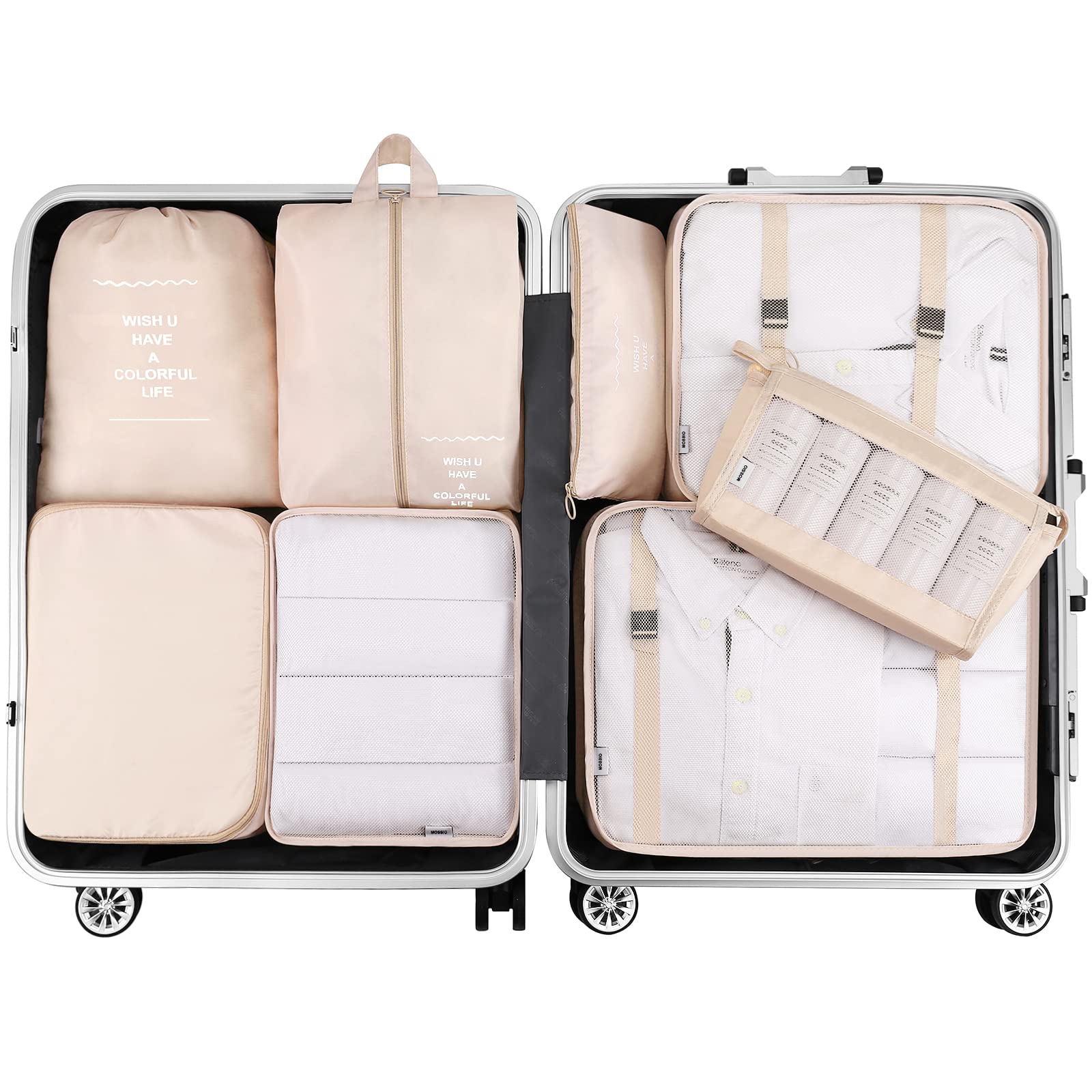 Mossio 8-Piece Packing Cubes Set with Shoe Bag - Travel Luggage Organizer for Suitcase, Clothes Storage Bags | Perfect for Business Trips, Vacations & Weekend Getaways