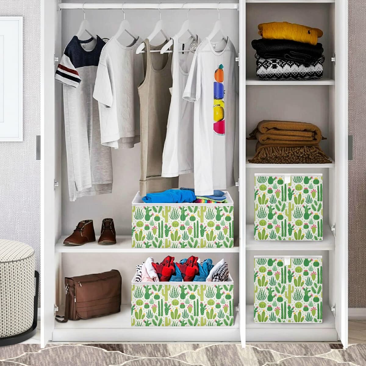 Collapsible Cactus Cube Storage Bin - 11x11x11 Inch Waterproof Toy Organizer Basket for Kids Nursery, Closet, Playroom, Office & Bookshelf - Perfect for Home Organization & Toy Storage